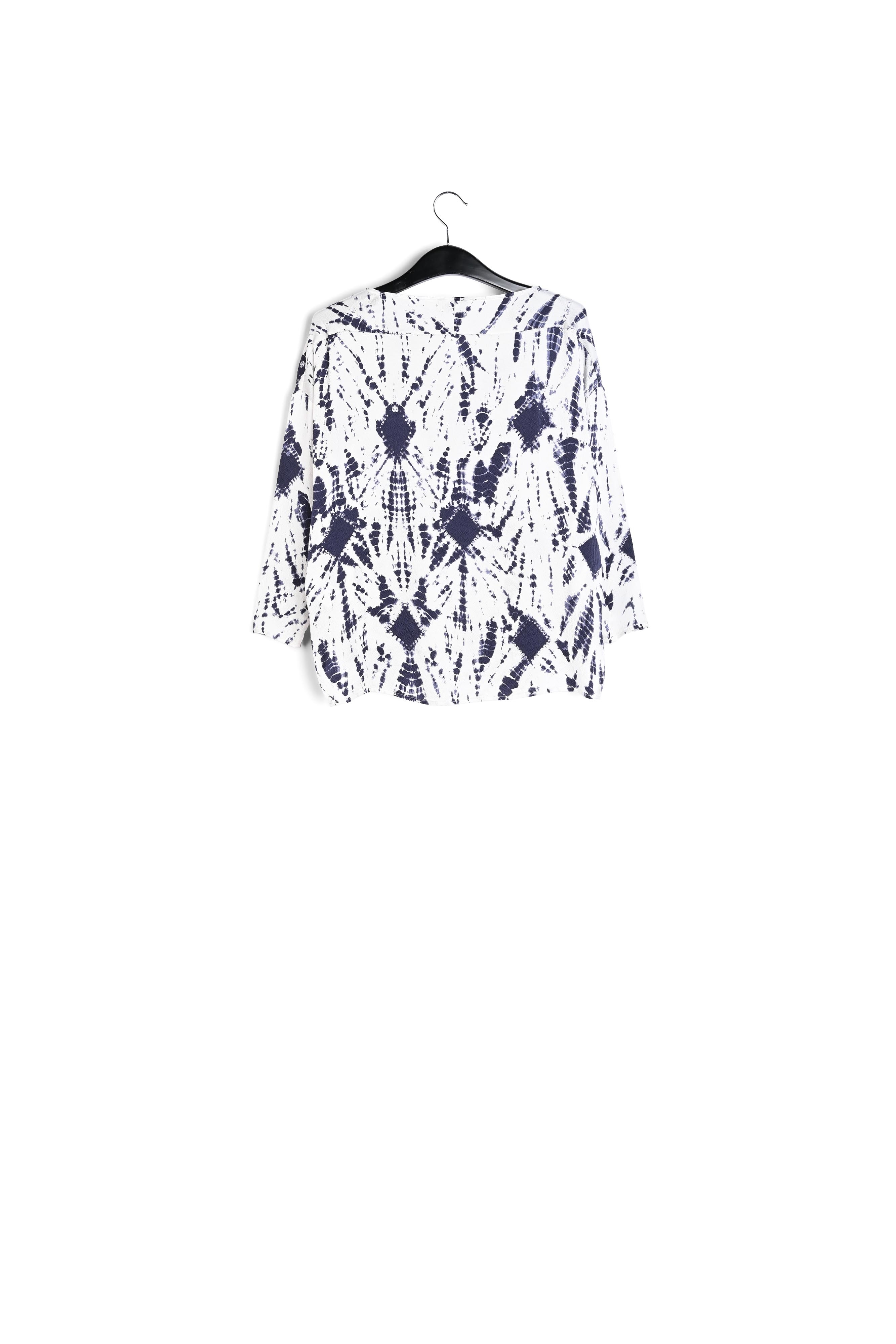 Gebroken witte en donkerblauwe tie-dyed zijden top RE—SSENTIEL tweedehands photo 2