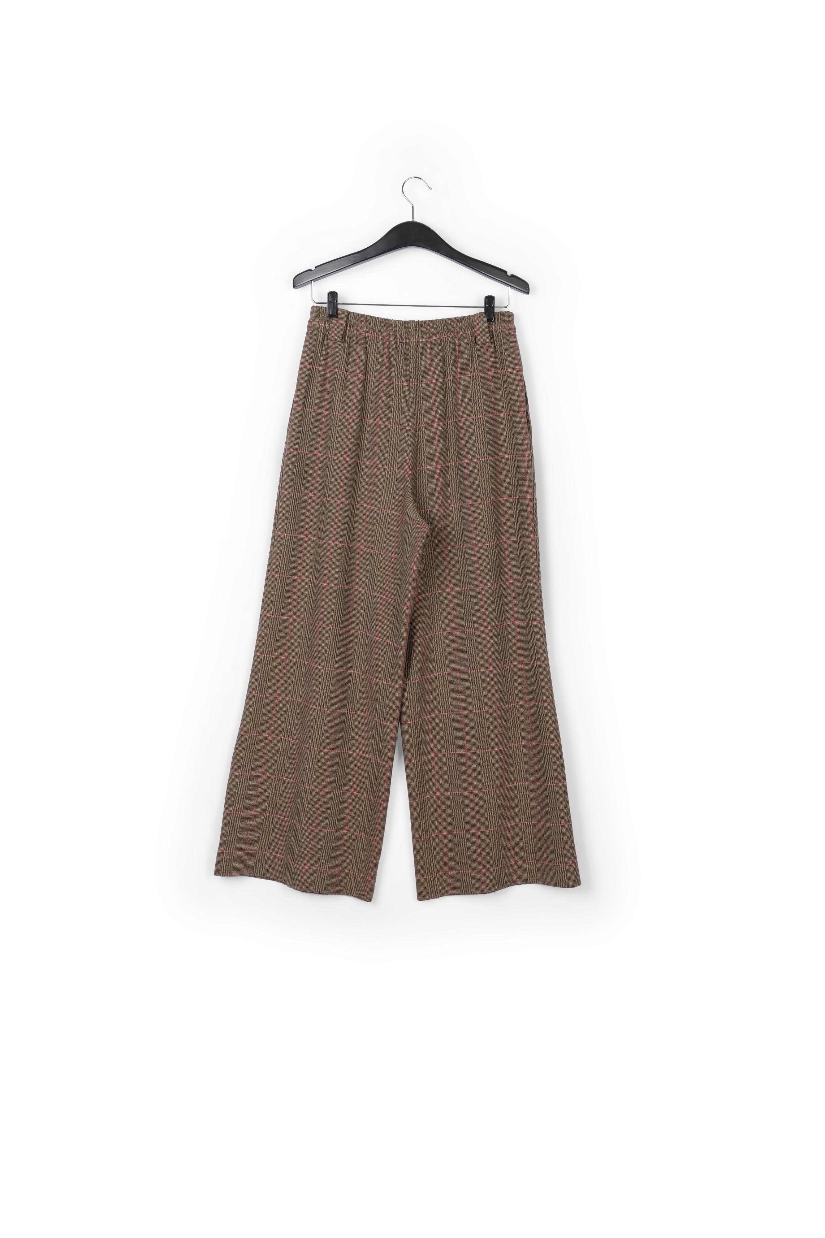 Pantalon large brun à carreaux noirs et bleus RE—SSENTIEL seconde main photo 2