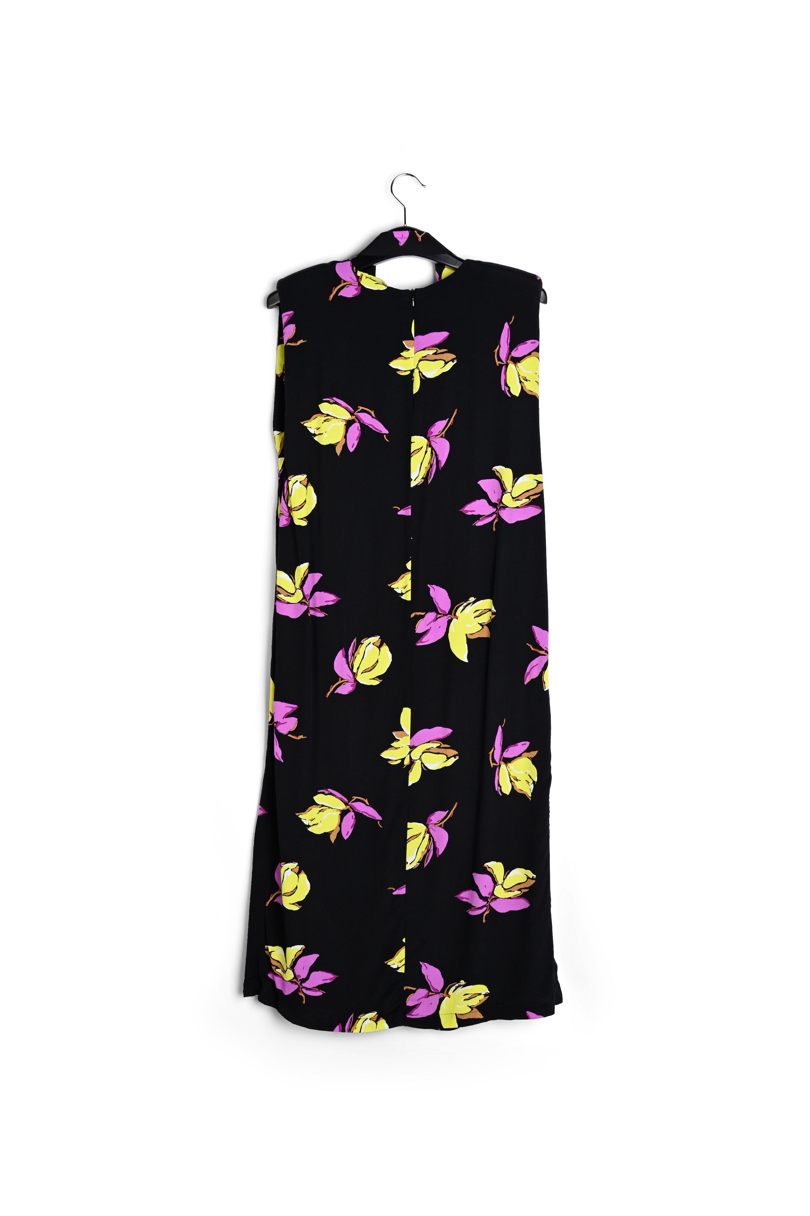 Black floral-print midi-length dress with padded shoulders RE—SSENTIEL second-hand photo 2