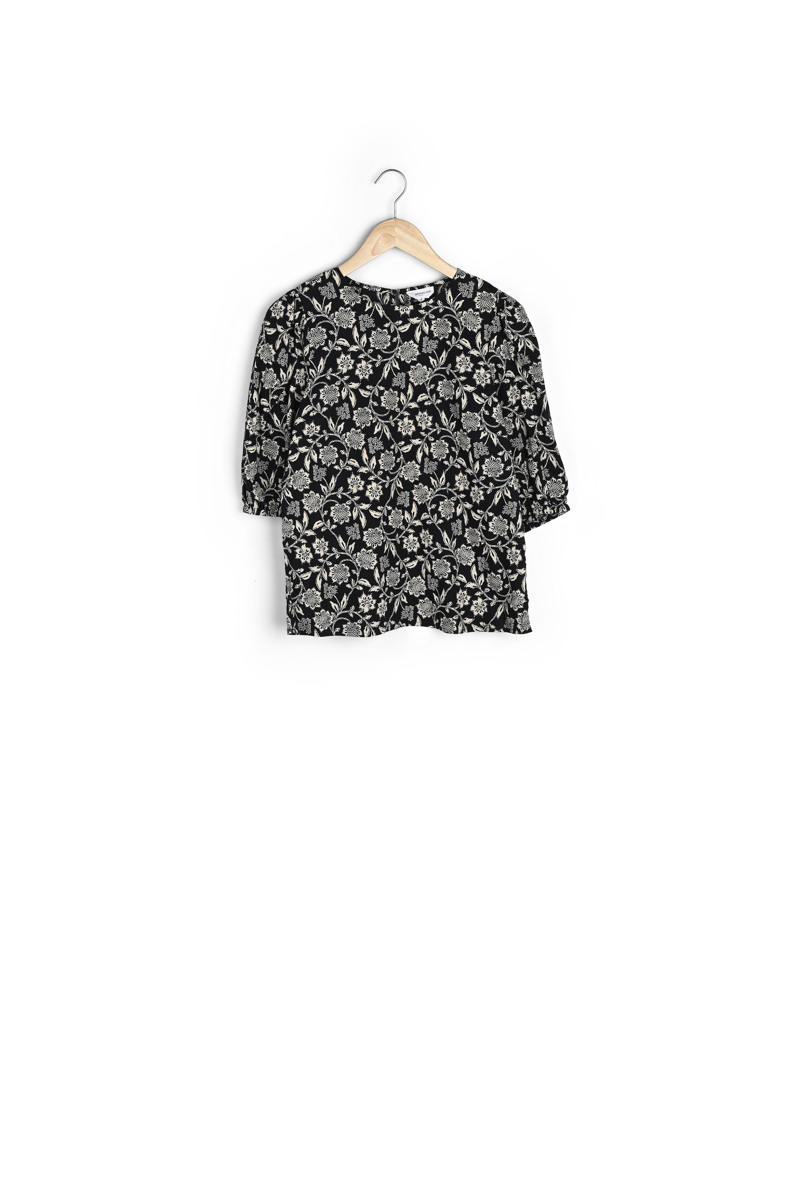 Blouse imprimé à manches ballons en coton noir Laelle Maison 123 seconde main photo 3