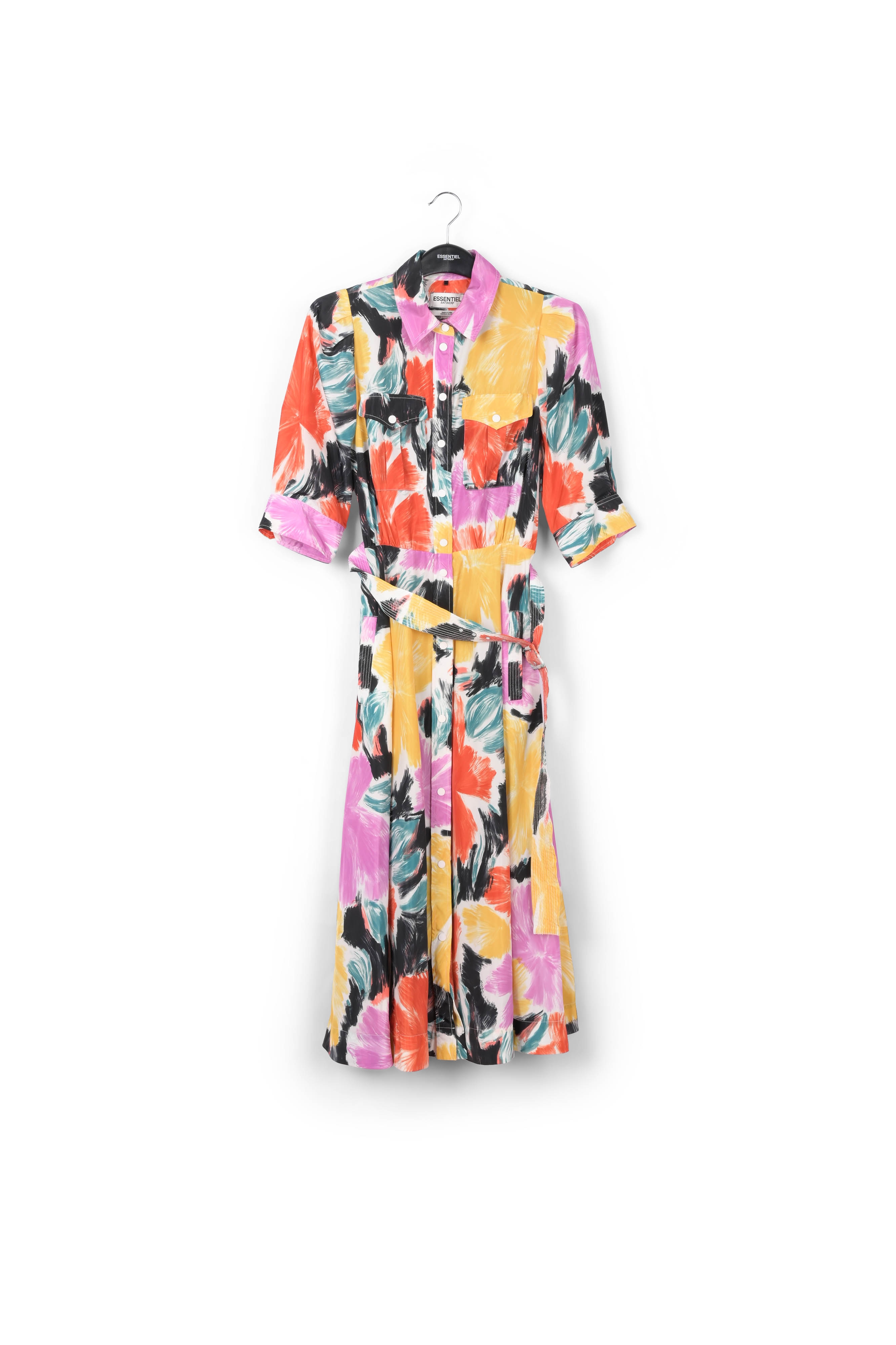 Robe chemise midi à imprimé fleuri noir, orange et jaune RE—SSENTIEL seconde main photo 1