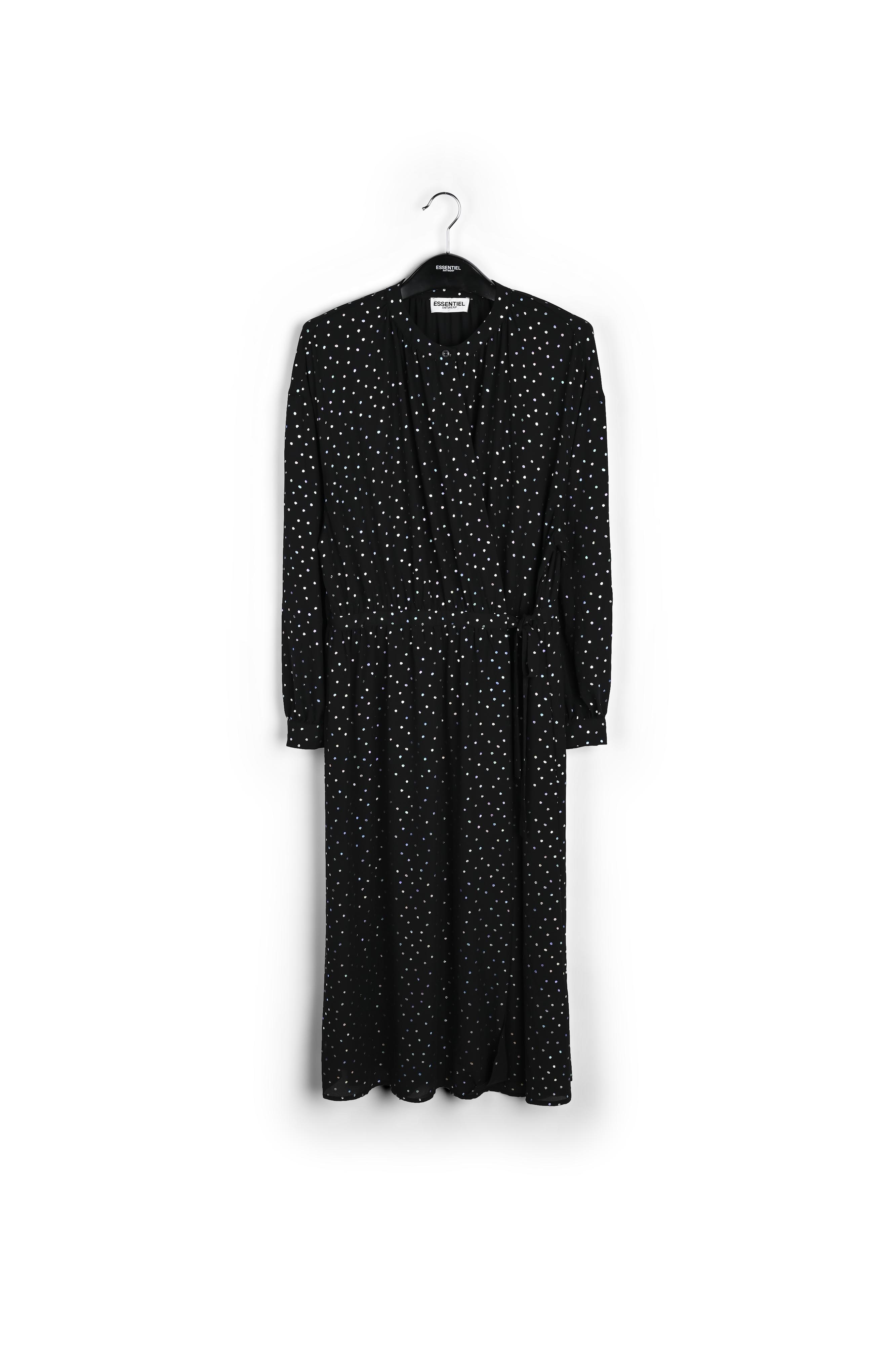 Black belted midi dress with holographic polka dots RE—SSENTIEL second-hand photo 1