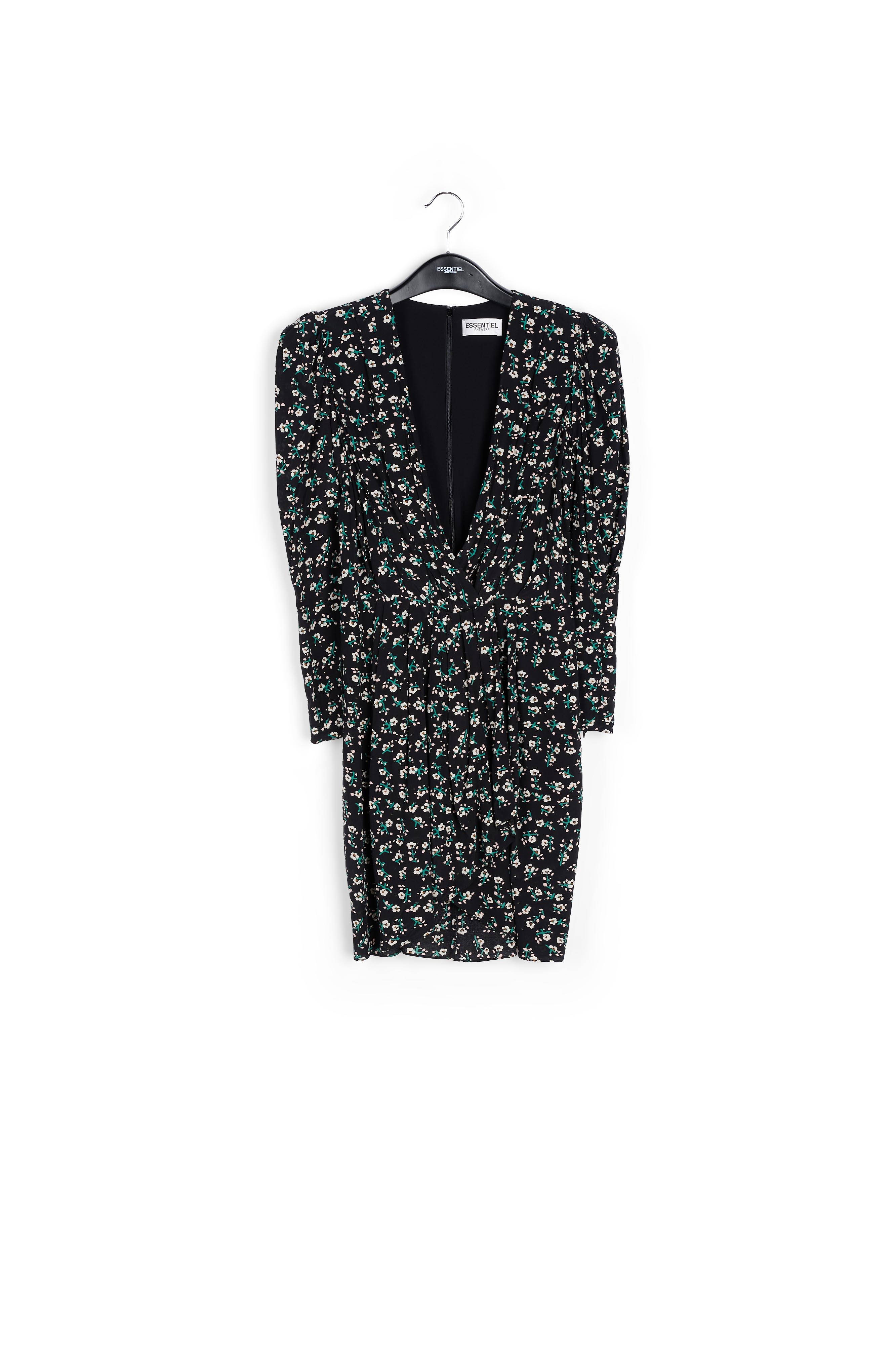Zwarte miniwikkeljurk met bloemen RE—SSENTIEL tweedehands photo 1