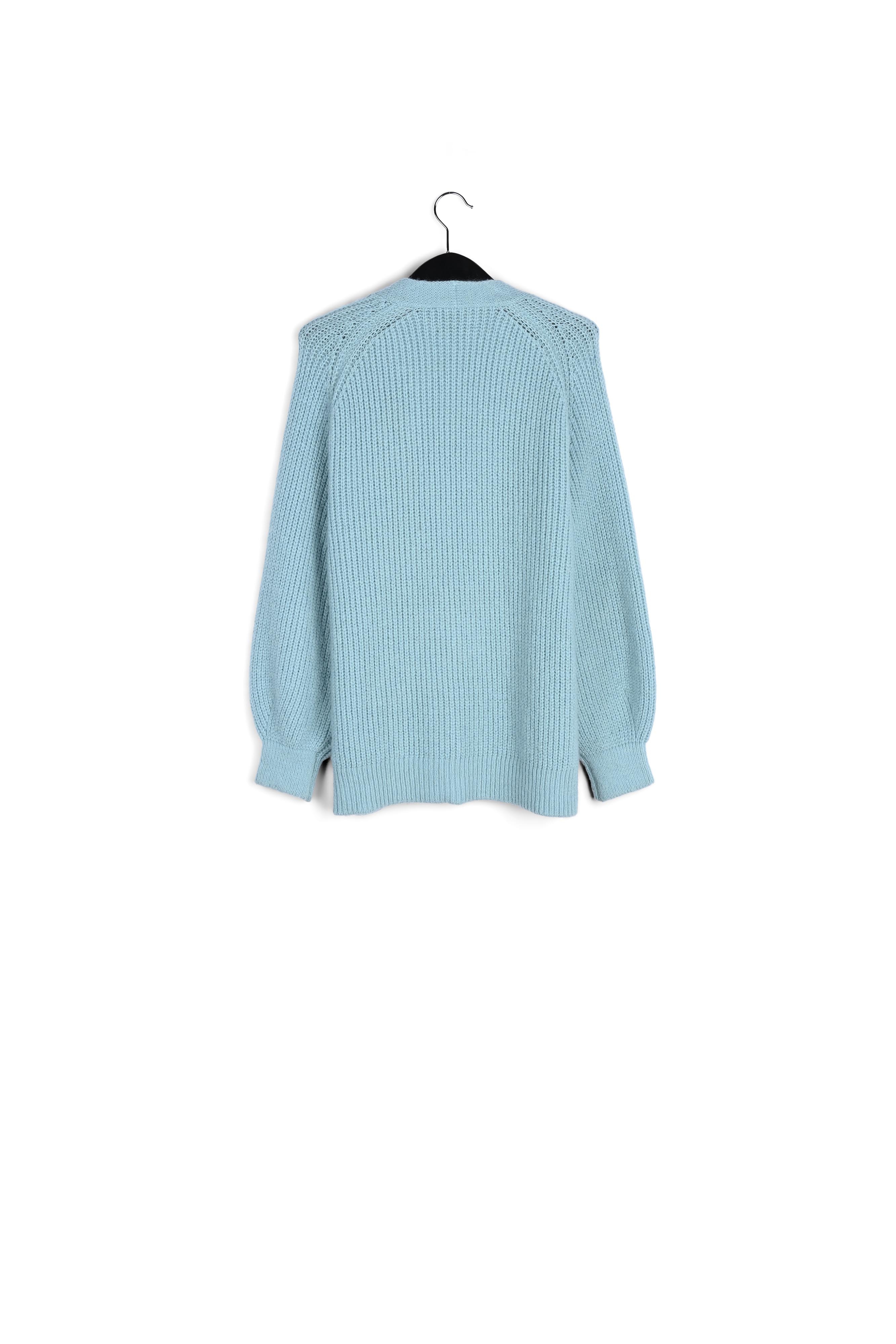 Pastel blue ribbed v-neck cardigan RE—SSENTIEL second-hand photo 2