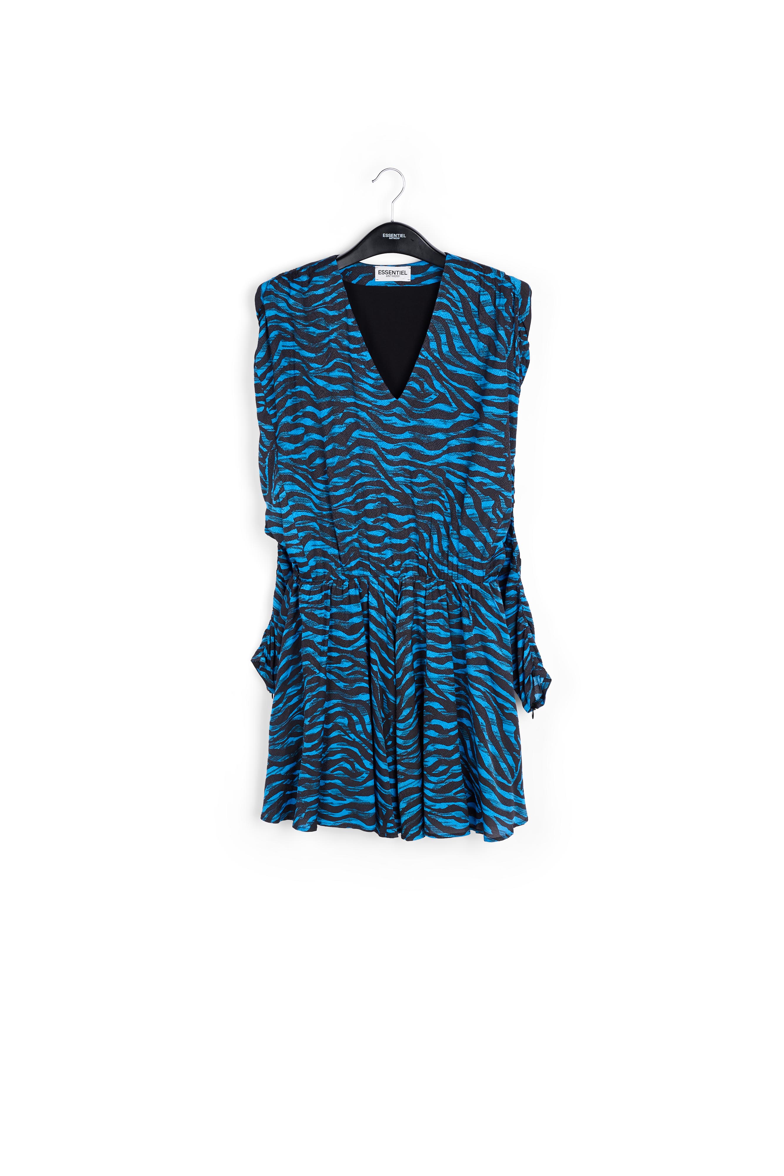Volumineuze mini-jurk met blauwe en groene zebraprint RE—SSENTIEL tweedehands photo 1