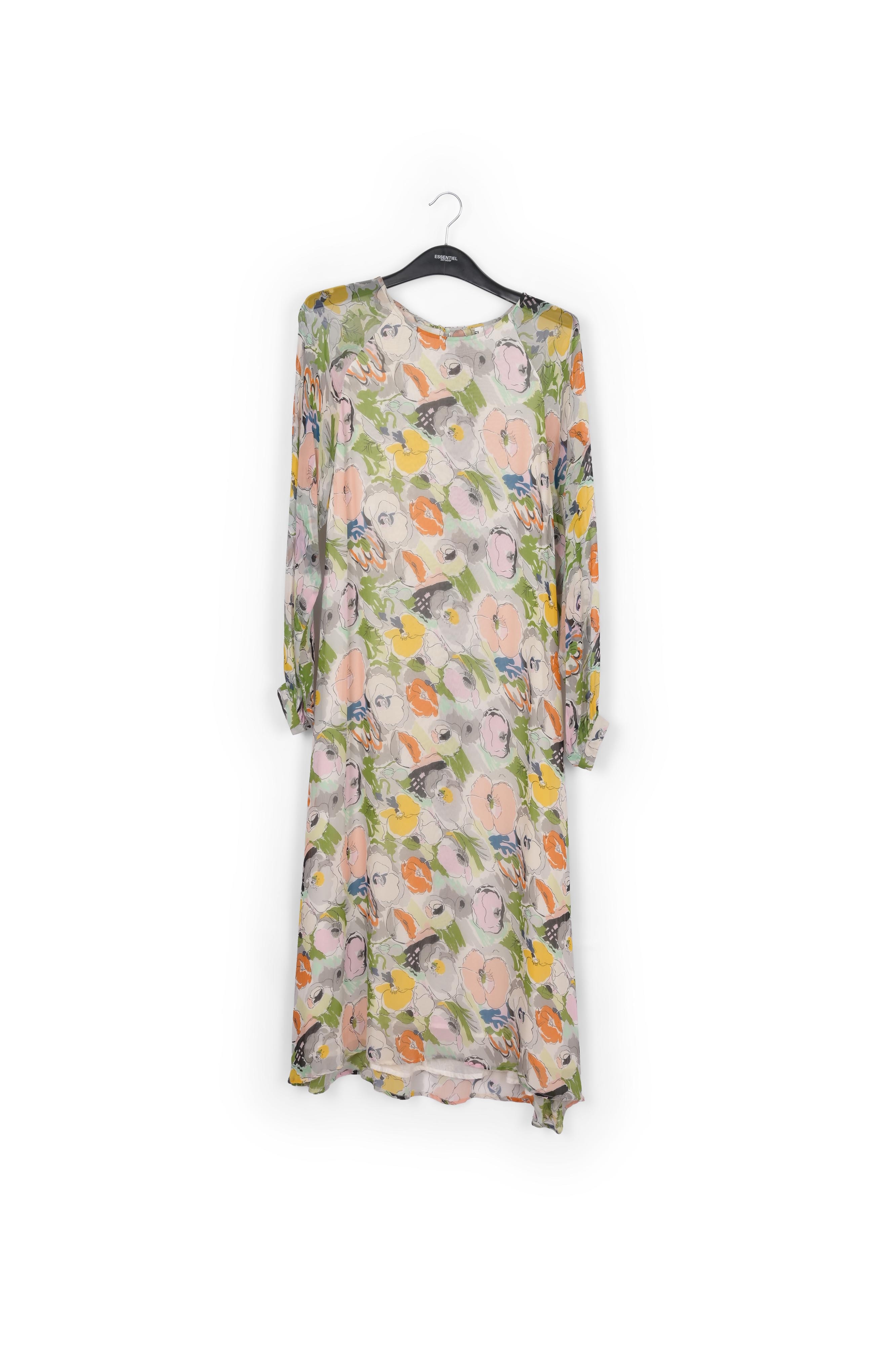 Robe évasée fleurie multicolore à manches transparentes RE—SSENTIEL seconde main photo 1
