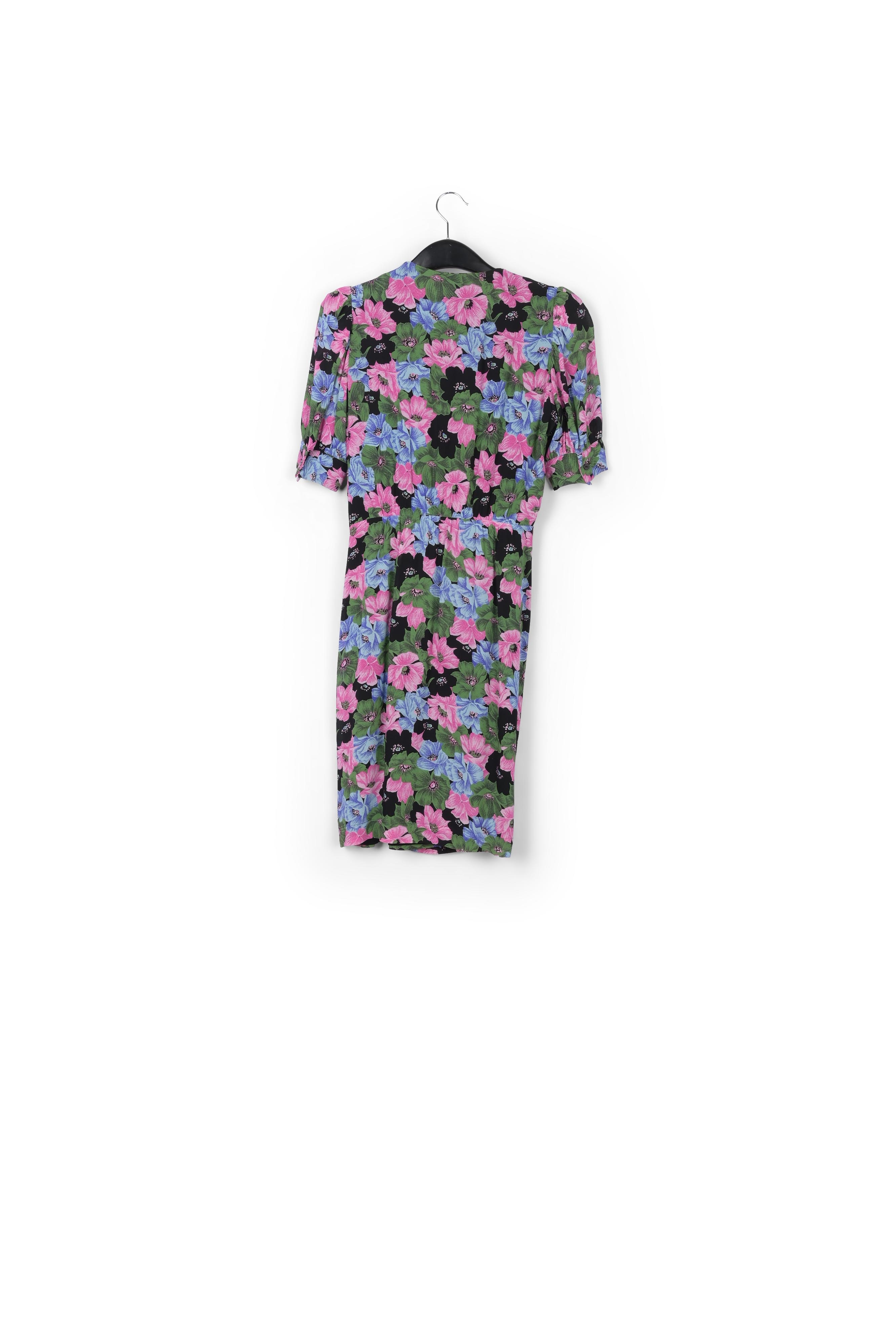Wikkeljurk met zwarte, lichtgroene en fuchsia bloemenprint RE—SSENTIEL tweedehands photo 2