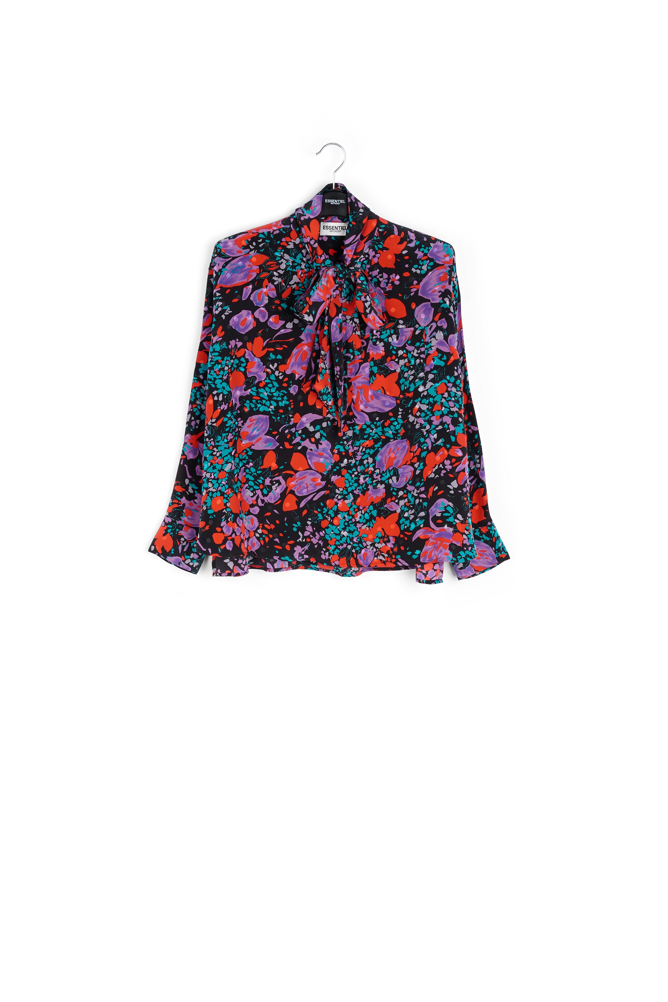 Black silk jacquard pussy-bow shirt RE—SSENTIEL second-hand photo 1