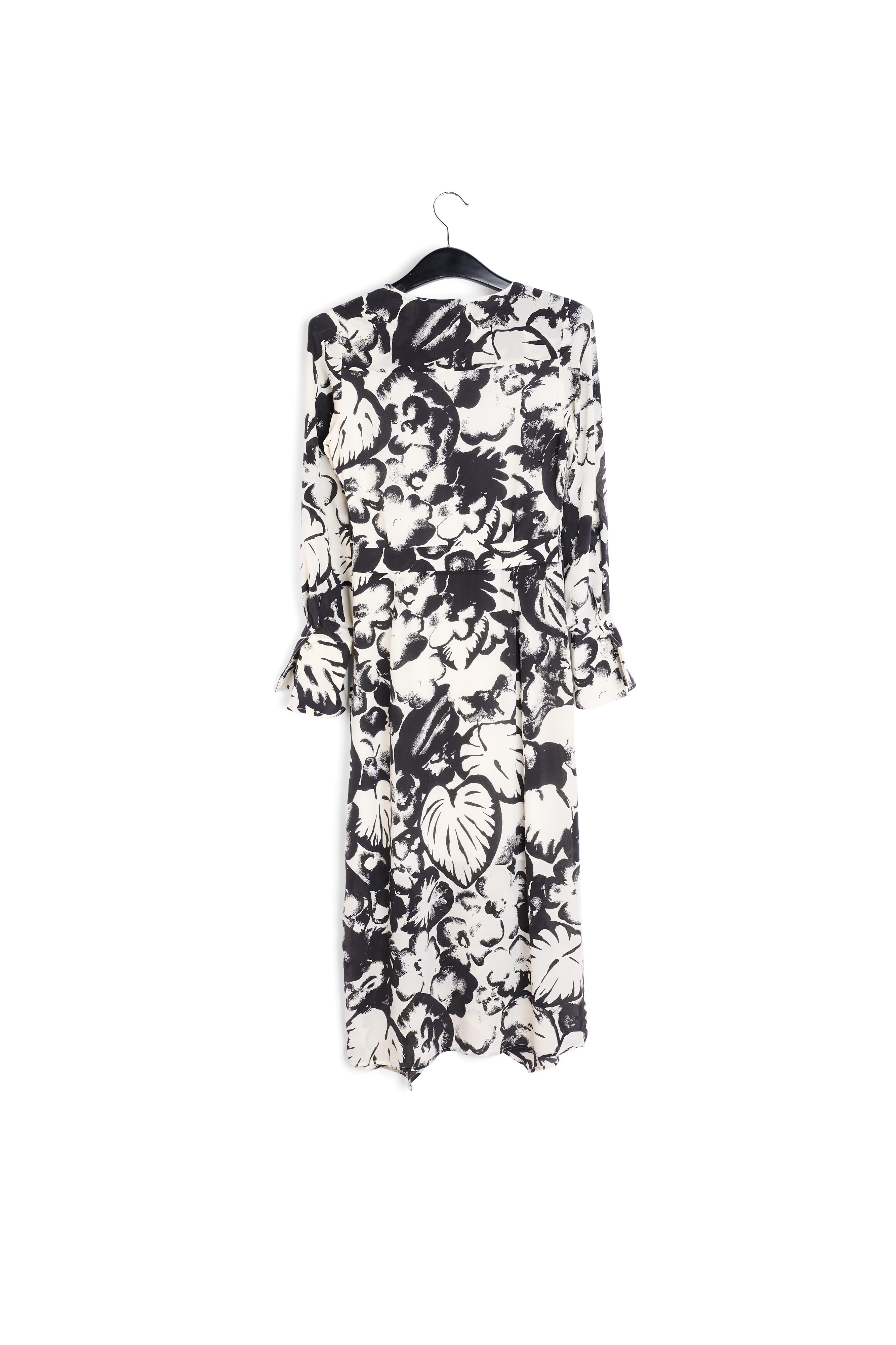 Gebroken witte zijden midi-jurk met botanische print RE—SSENTIEL tweedehands photo 2