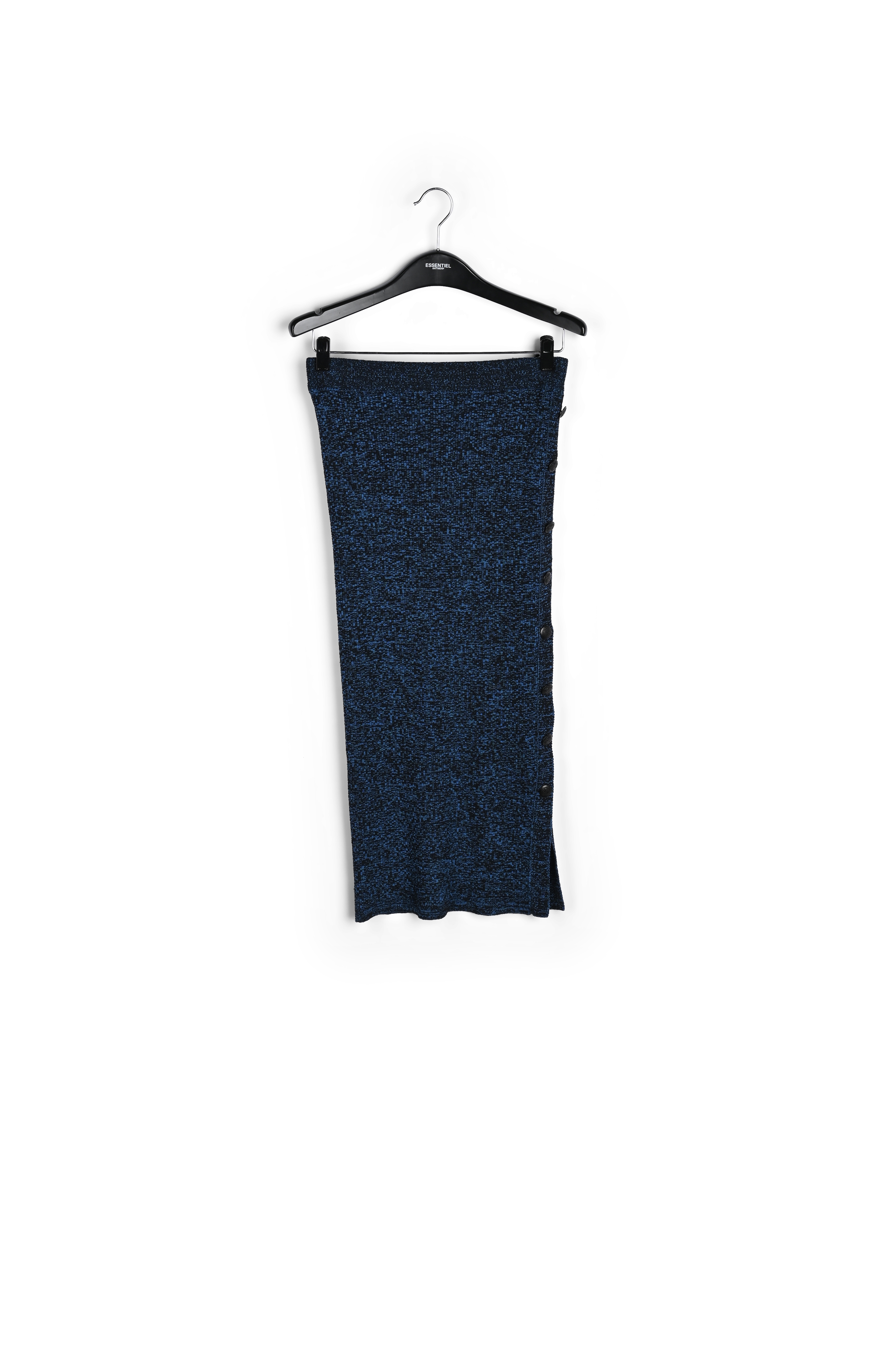 Jupe midi en tricot côtelé bleu et noir mêlés RE—SSENTIEL seconde main photo 1
