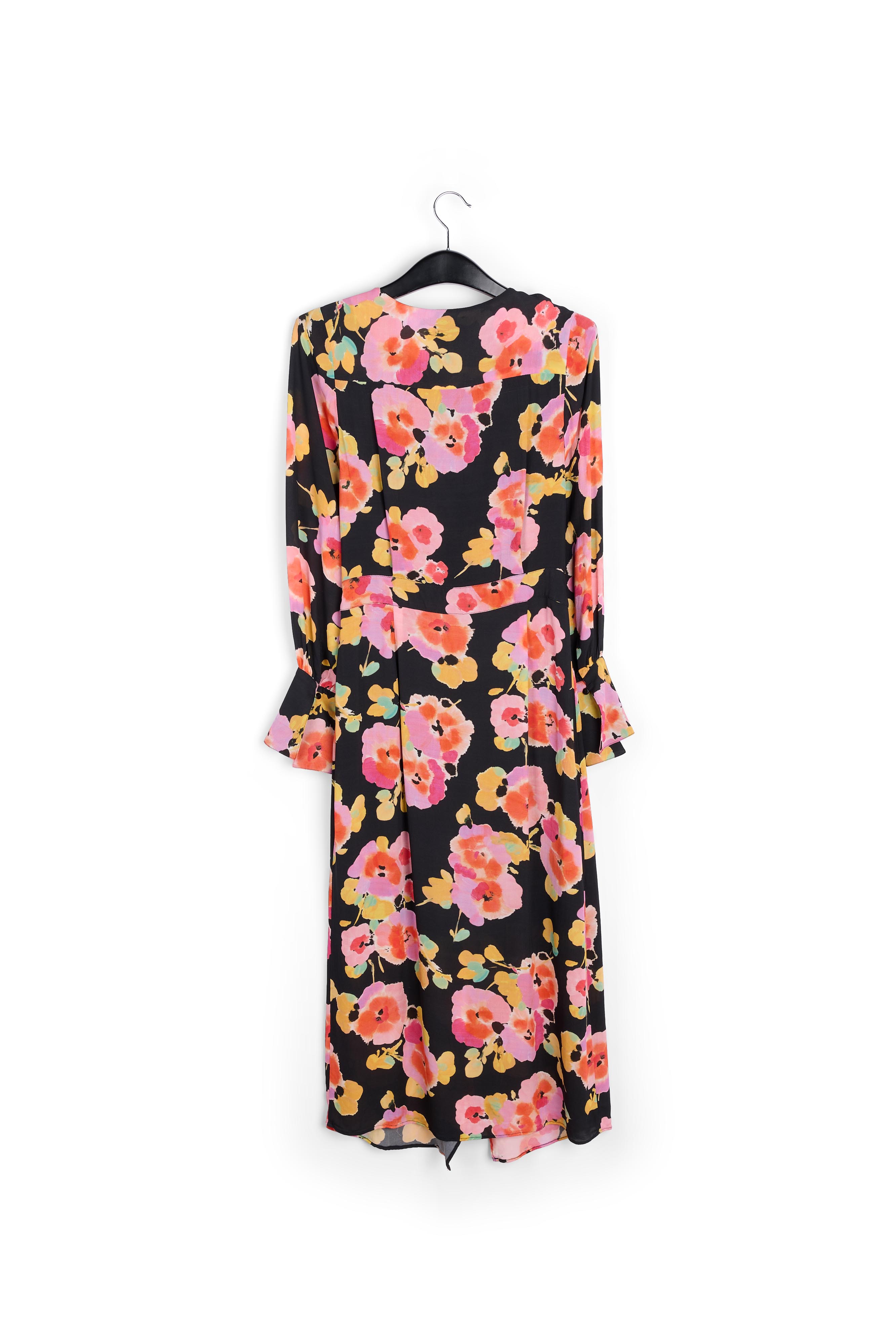 Robe midi noire à imprimé floral RE—SSENTIEL seconde main photo 2