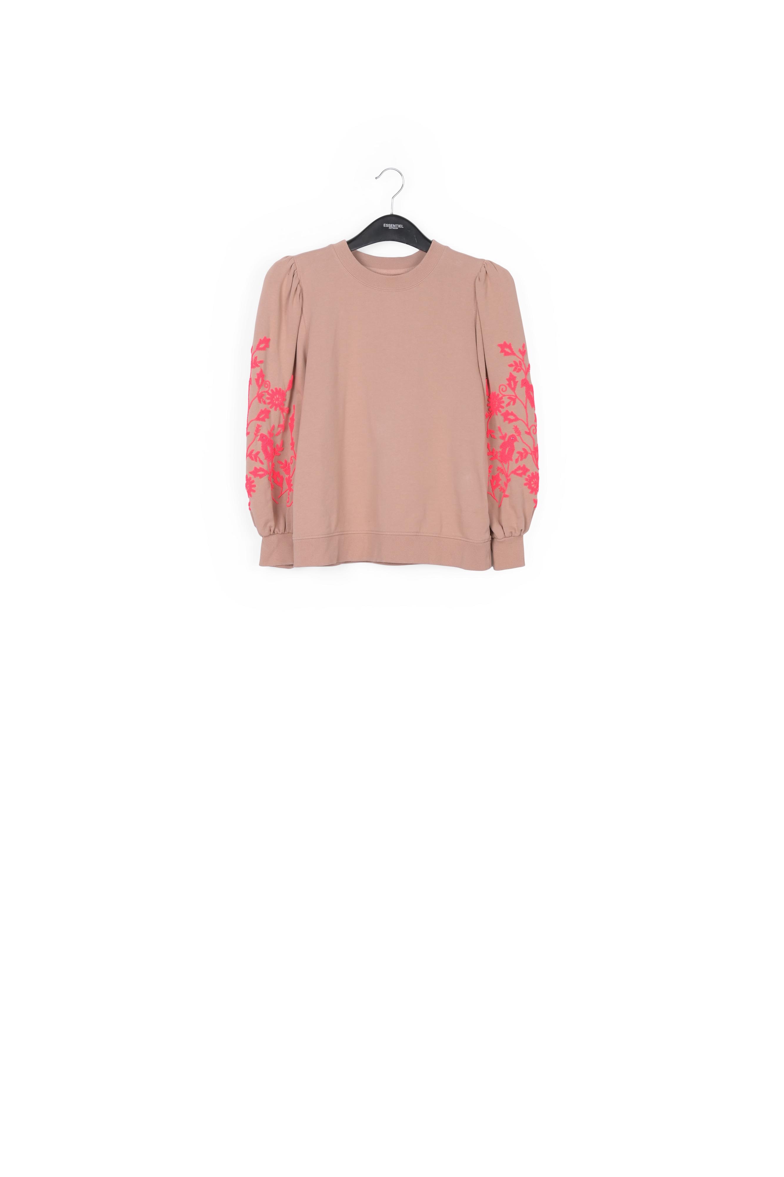 Sweatshirt rose vintage avec broderies roses RE—SSENTIEL seconde main photo 1