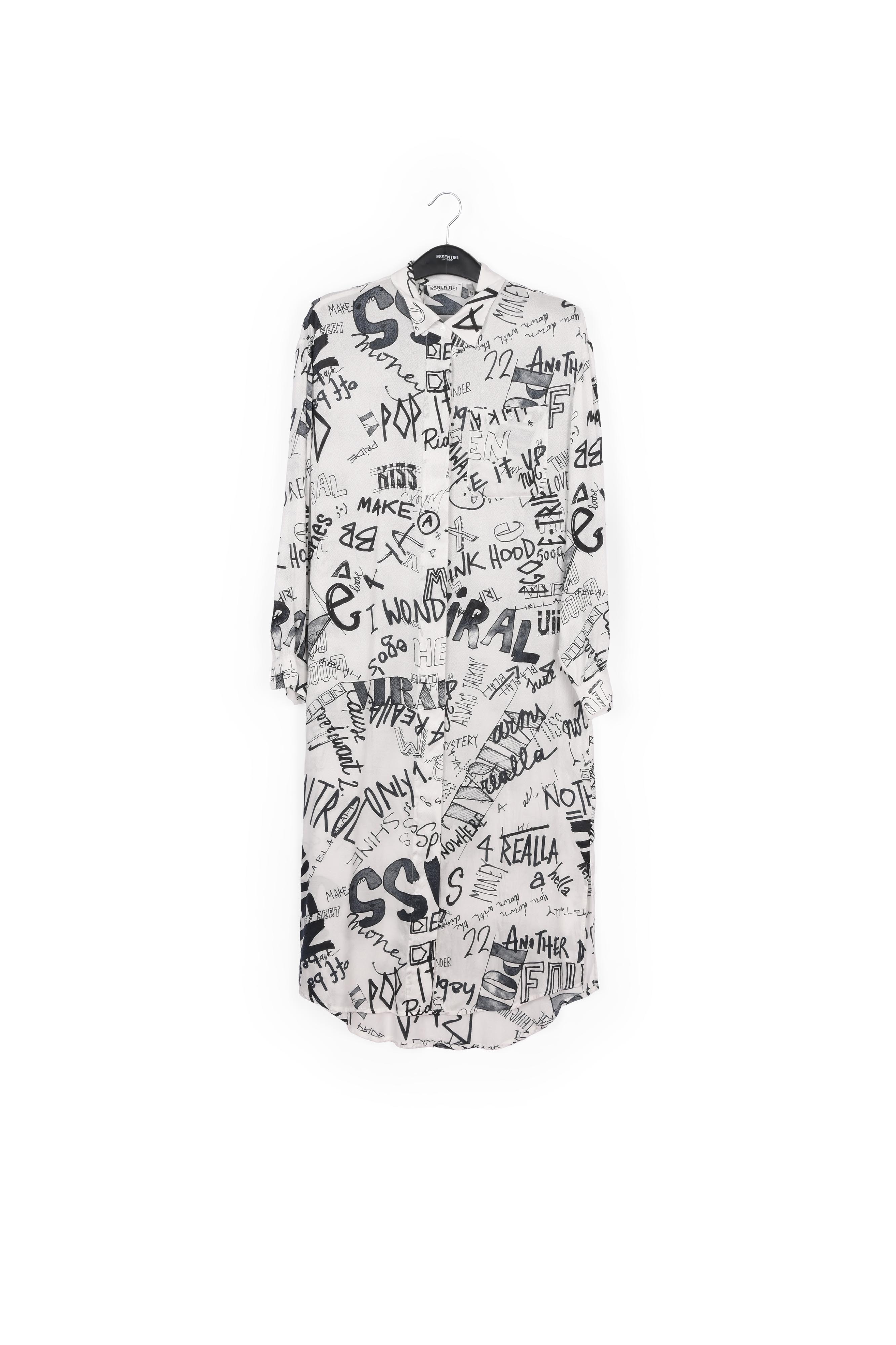 Robe chemise blanc cassé avec imprimé graffiti noir RE—SSENTIEL seconde main photo 1
