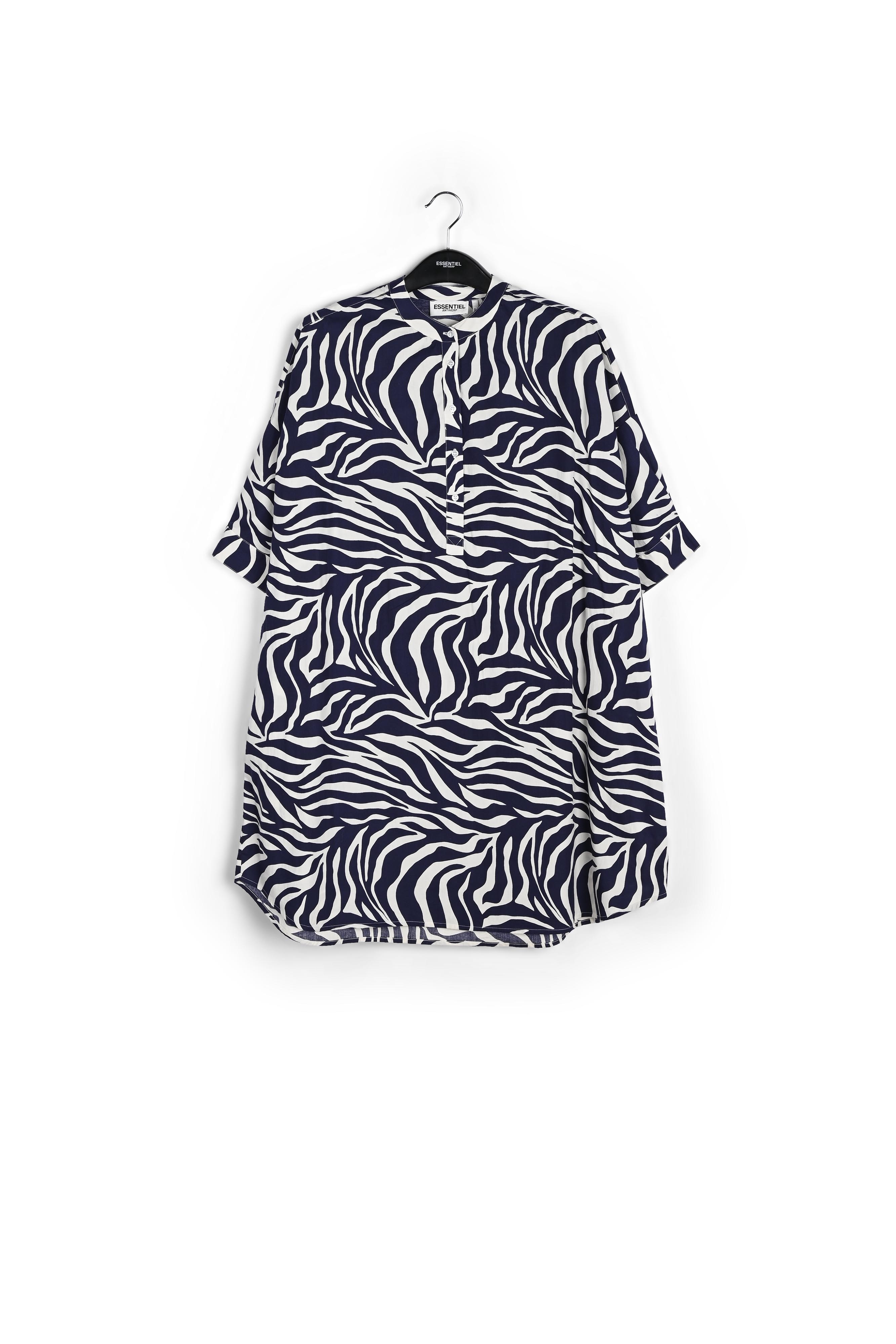 Off-white and navy blue zebra-print cotton shirt dress RE—SSENTIEL second-hand photo 1
