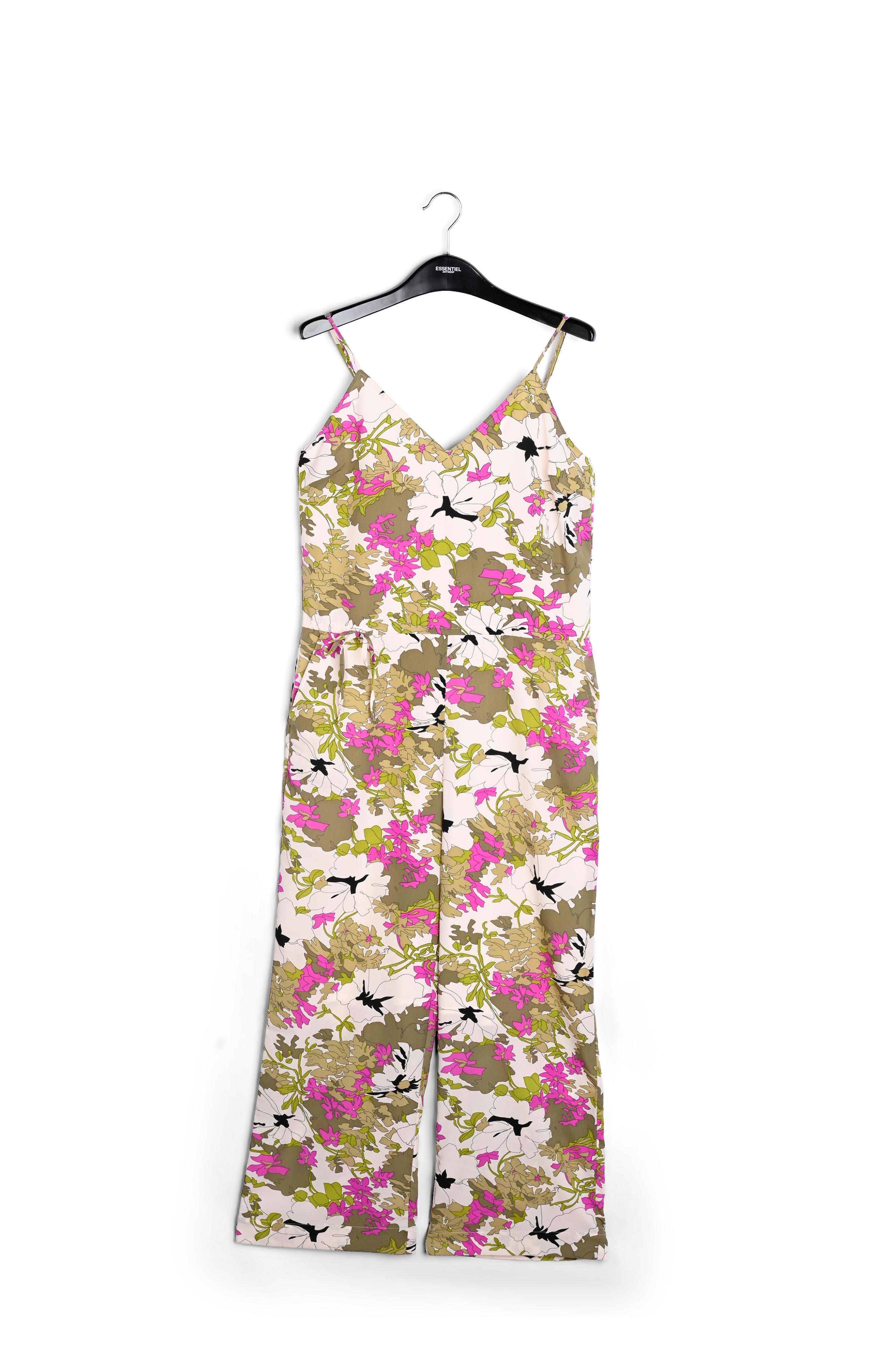 White, pink and khaki green floral jumpsuit RE—SSENTIEL second-hand photo 1