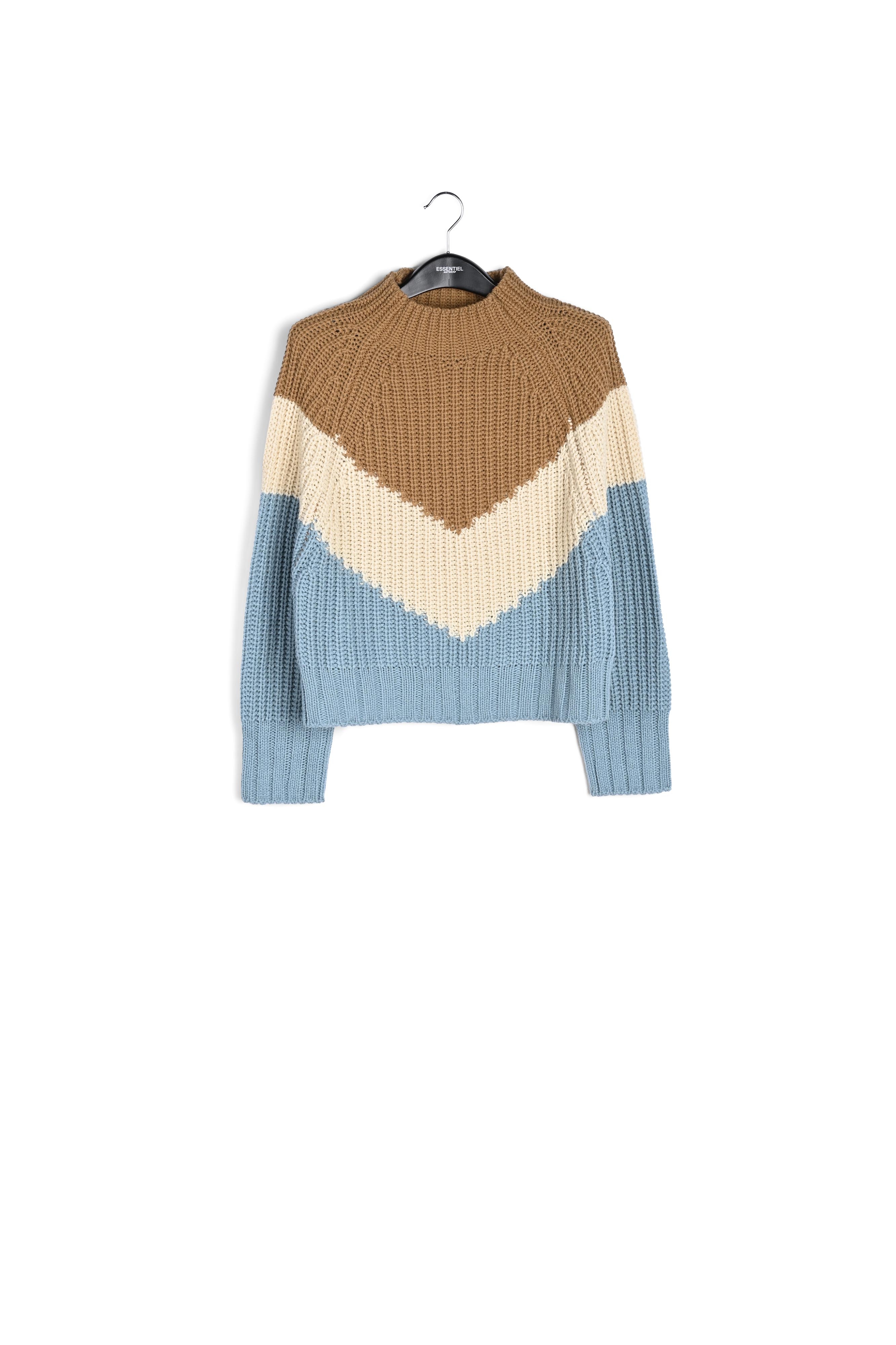 Blue, camel and white v-panel knitted sweater RE—SSENTIEL second-hand photo 1