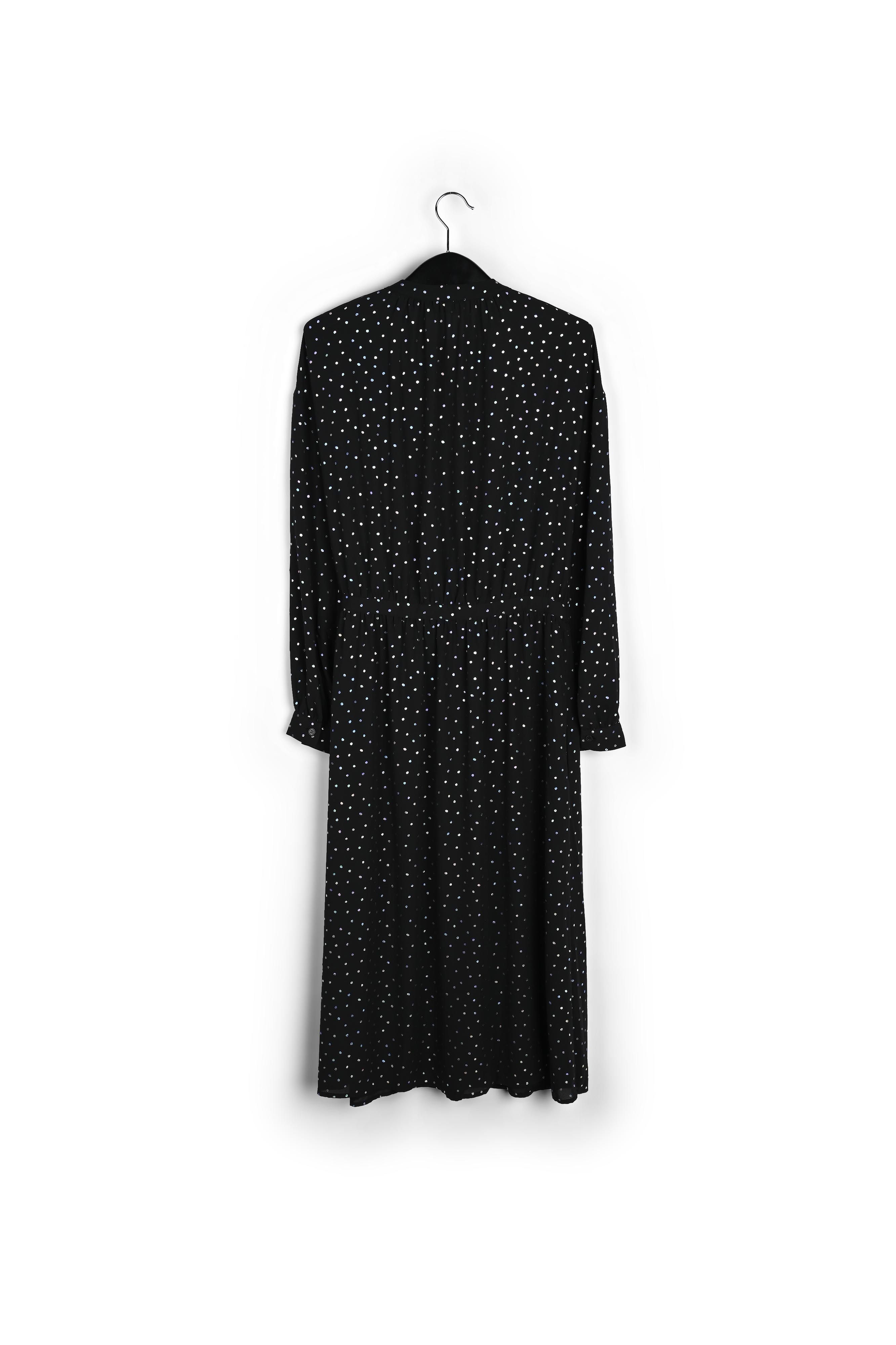 Black belted midi dress with holographic polka dots RE—SSENTIEL second-hand photo 2
