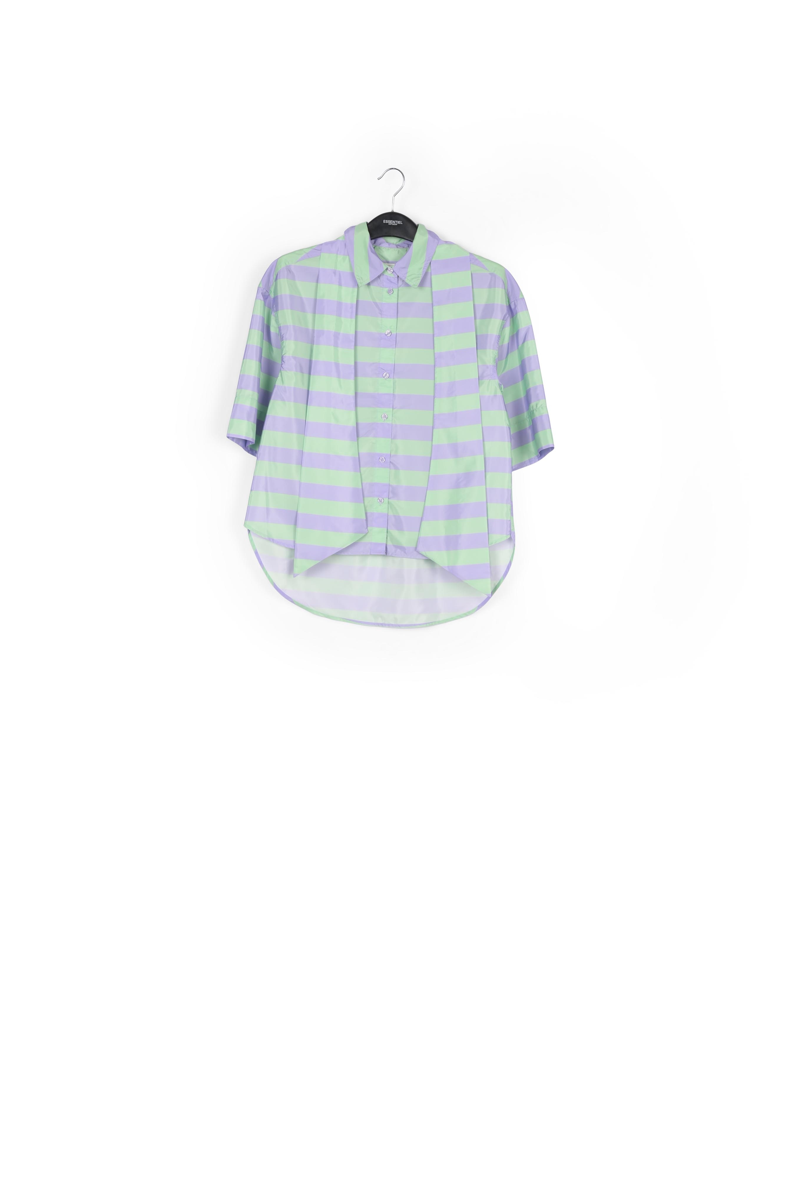 Chemise à rayures lilas et vert menthe avec noeud RE—SSENTIEL seconde main photo 1