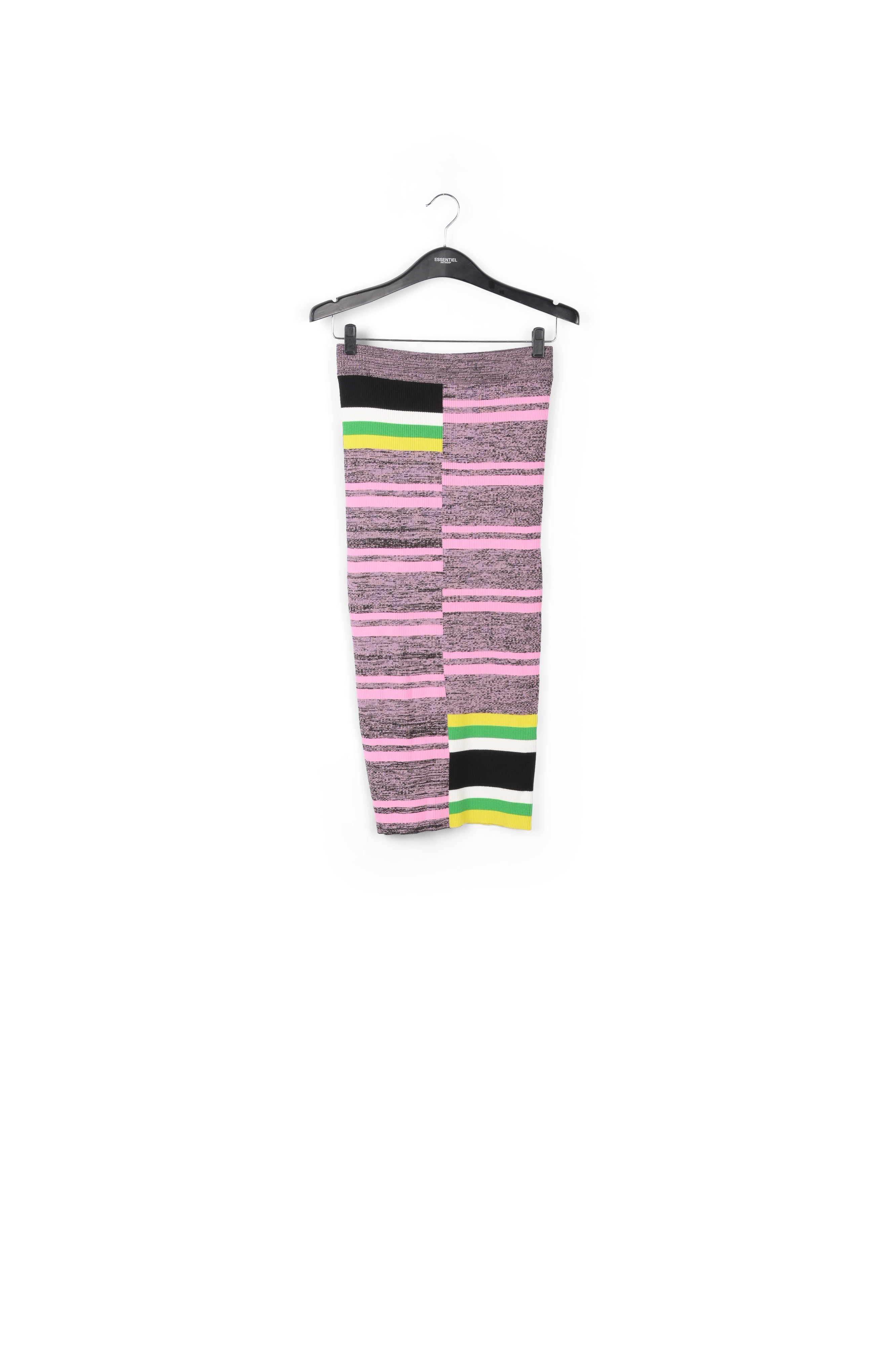 Black, pink and green striped ribbed-knit midi skirt RE—SSENTIEL second-hand photo 1