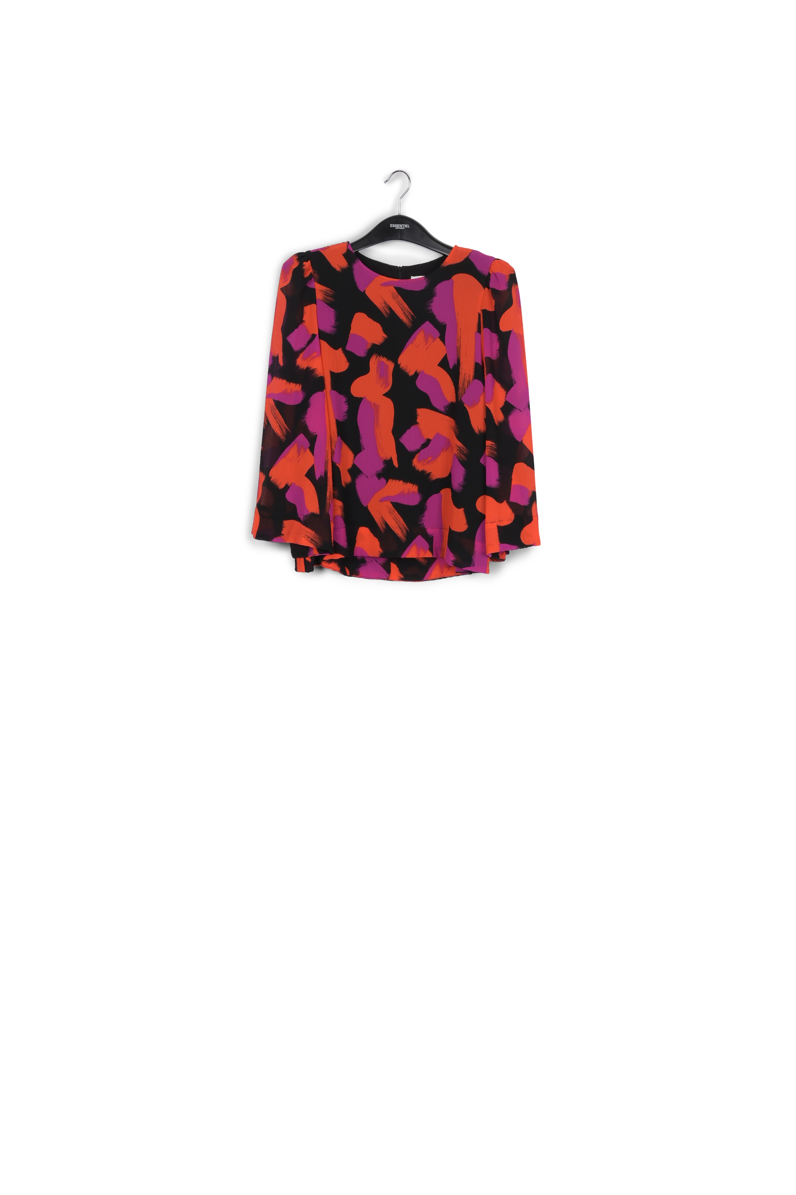 Black, orange and purple abstract-print top with puffed shoulders RE—SSENTIEL second-hand photo 1