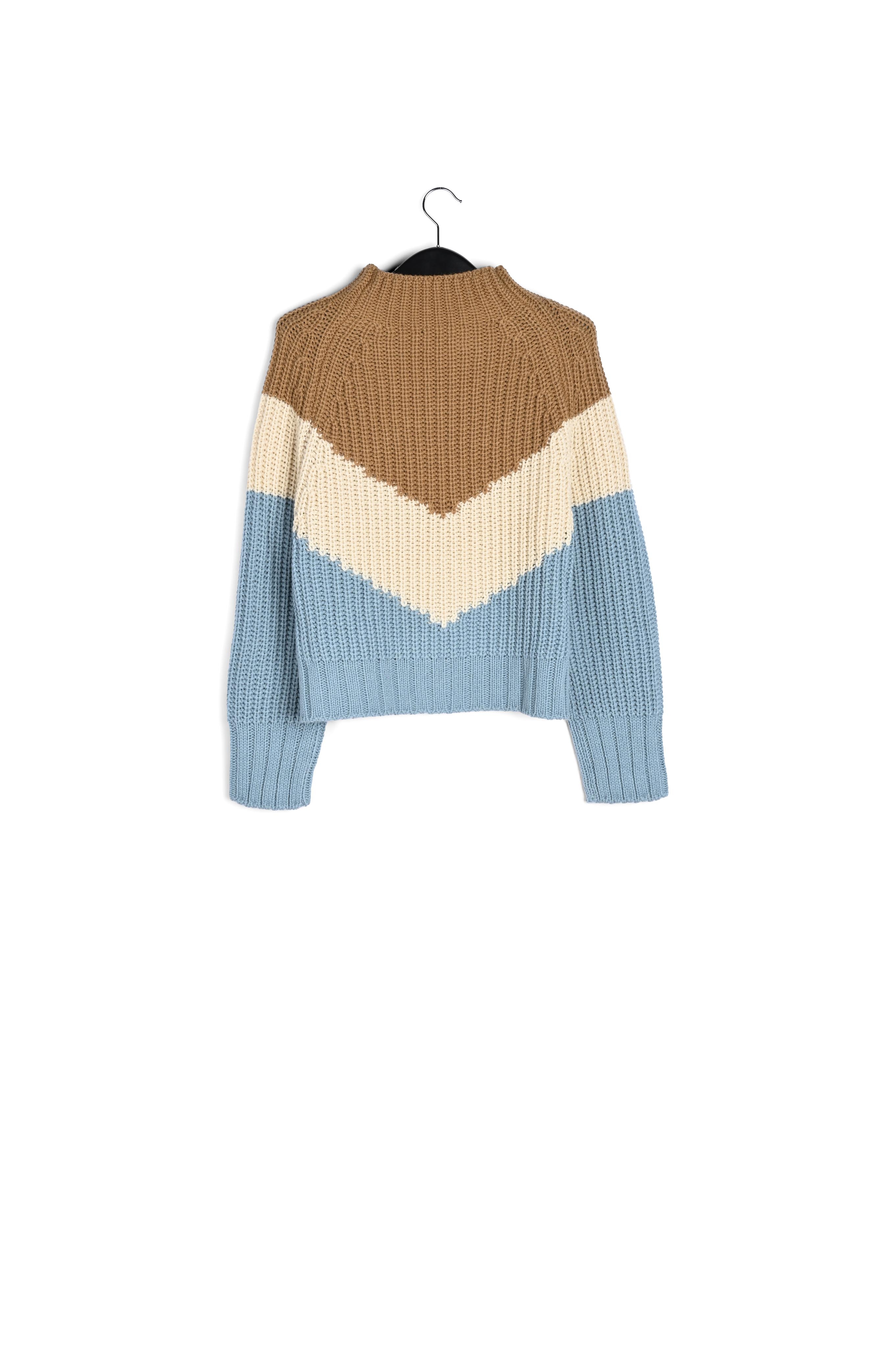 Blue, camel and white v-panel knitted sweater RE—SSENTIEL second-hand photo 2