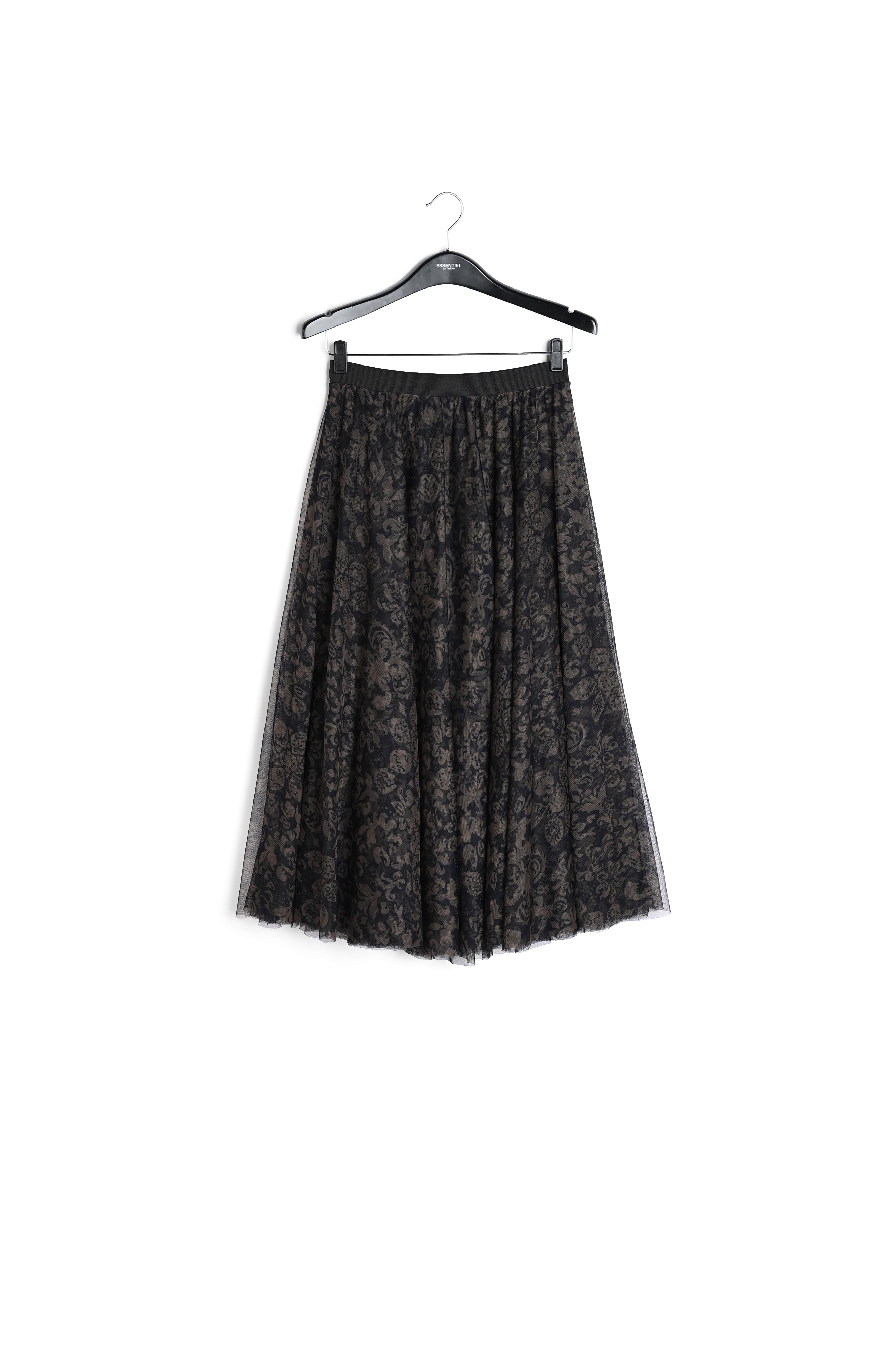 Jupe midi tulle noire et vert kaki à imprimé brocart RE—SSENTIEL seconde main photo 1