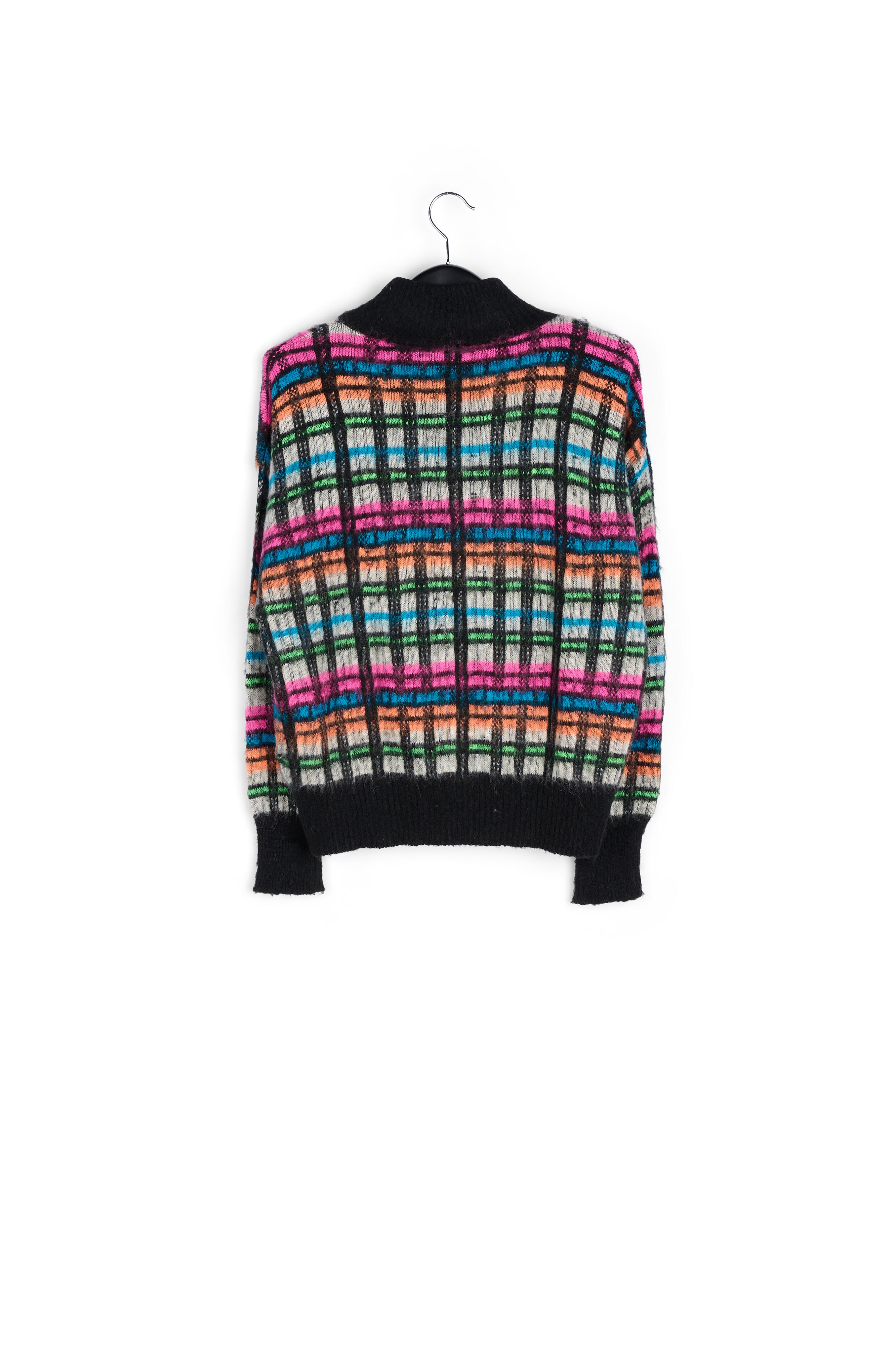 Pull tricoté noir, blanc et fuchsia à finition brossée RE—SSENTIEL seconde main photo 2