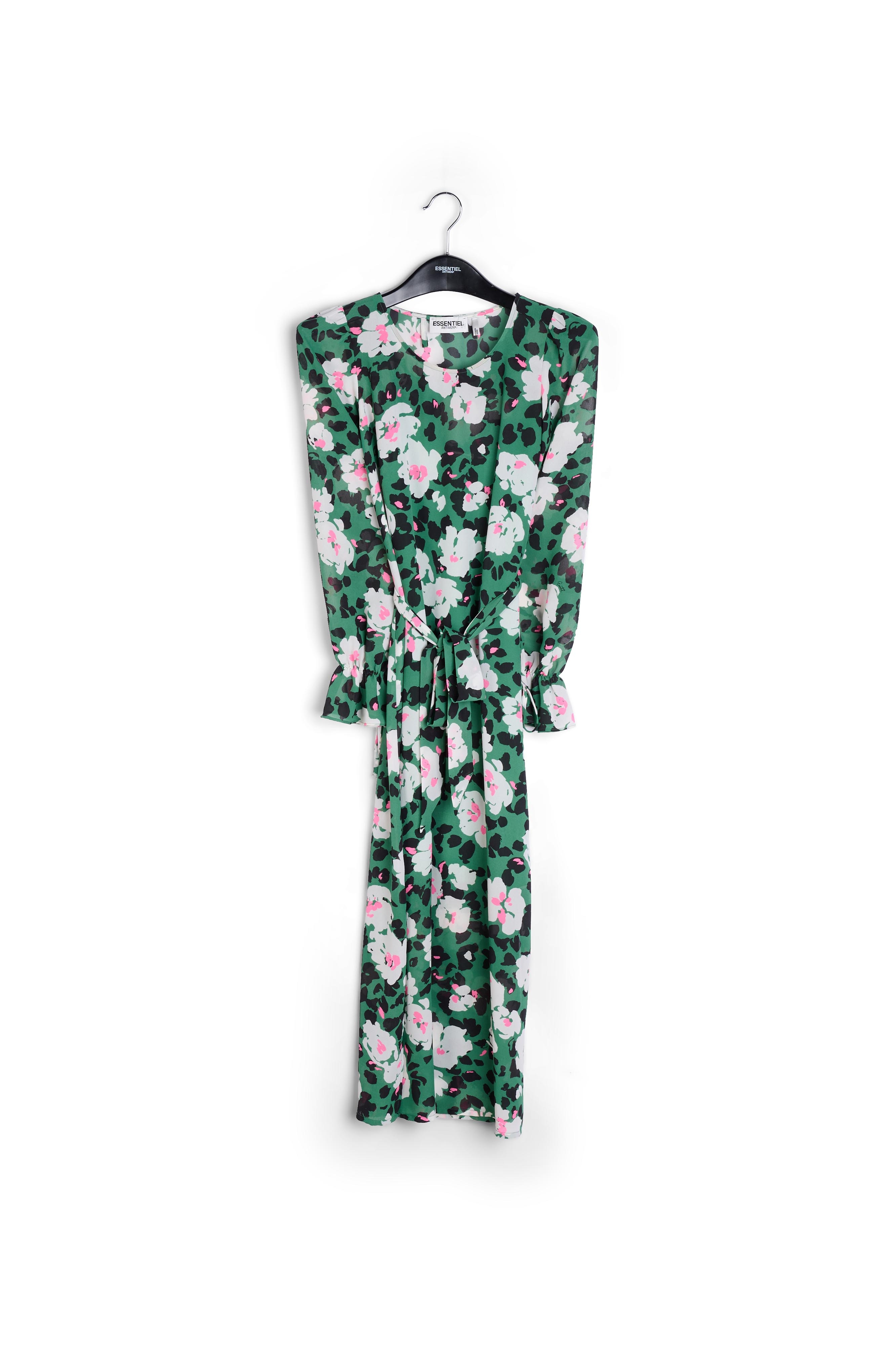 Groene midi-jurk met bloemenprint en riem RE—SSENTIEL tweedehands photo 1