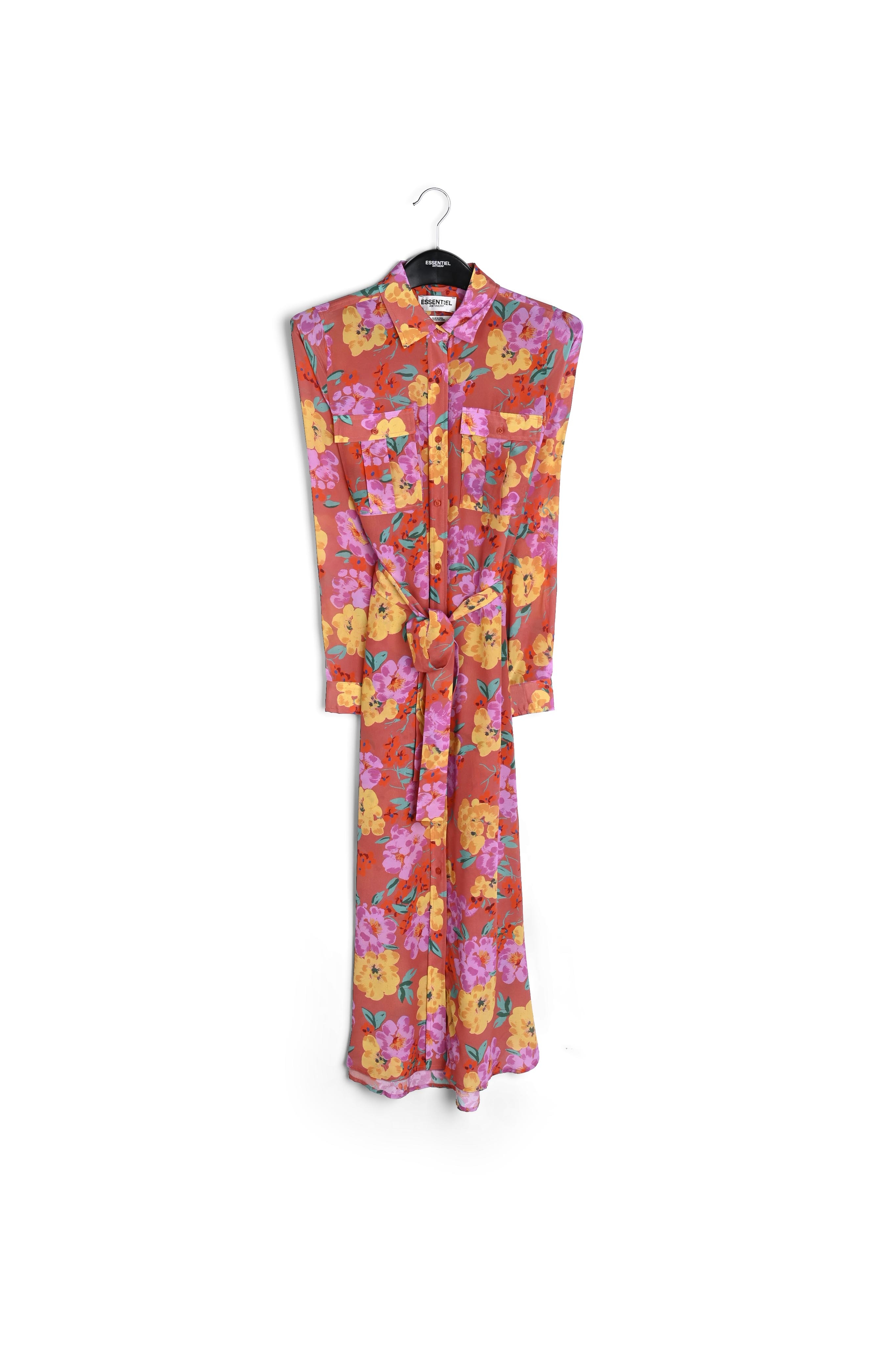 Coral floral-print silk shirt dress RE—SSENTIEL second-hand photo 1