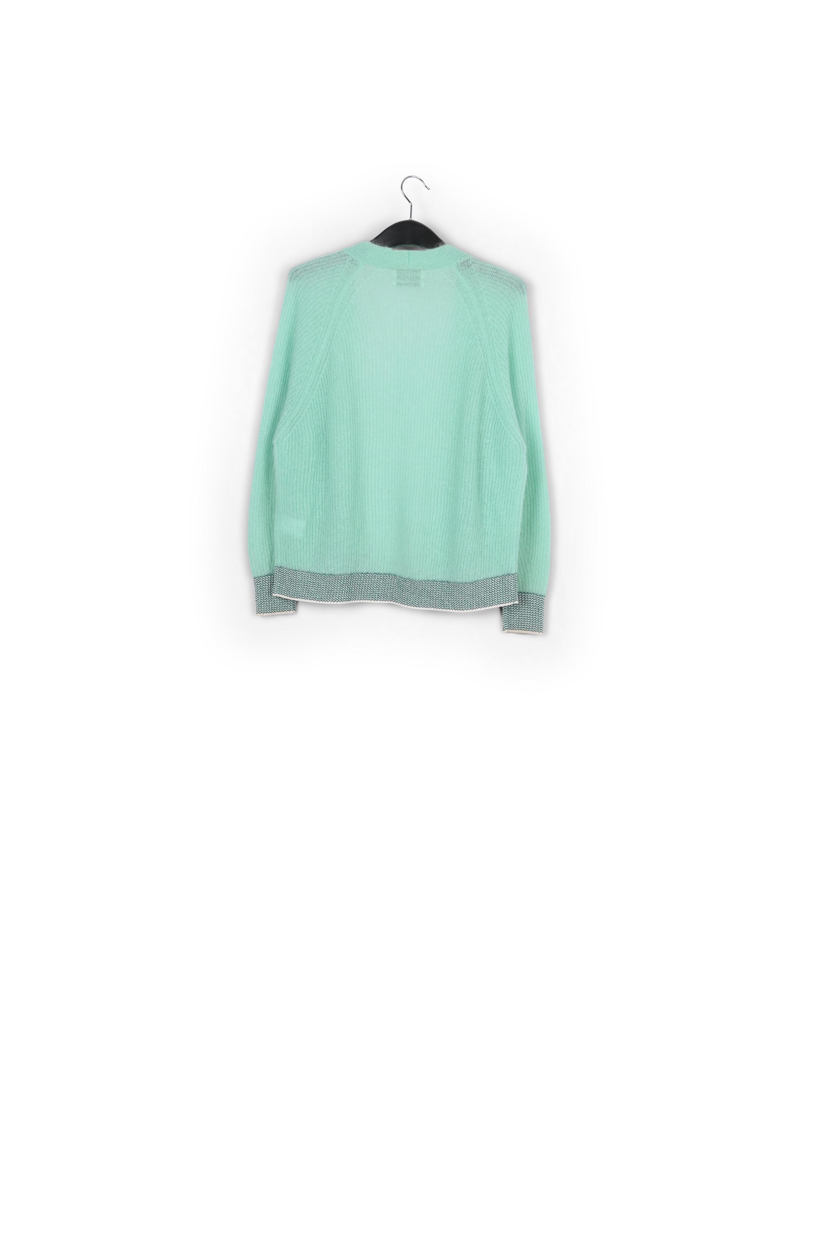 Turkooizen geribbelde cardigan met contrasterende boorden RE—SSENTIEL tweedehands photo 2