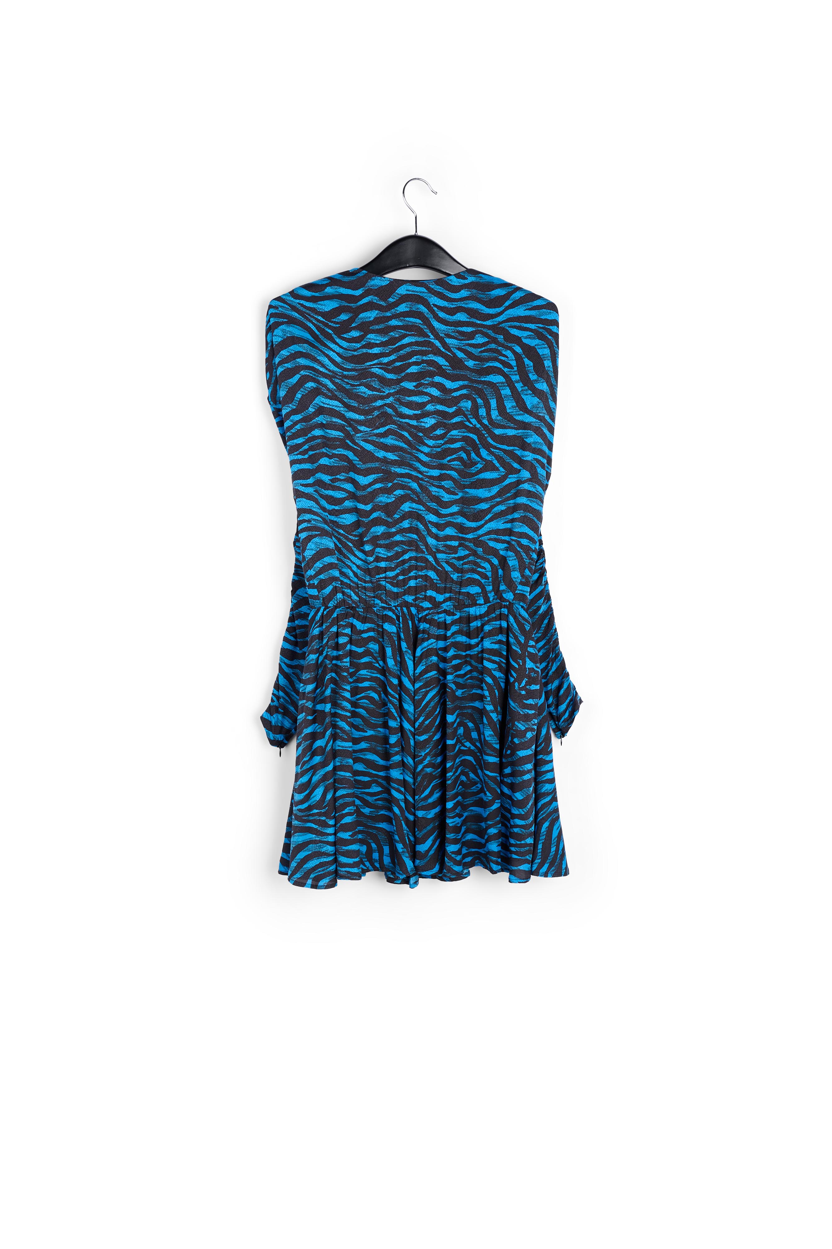 Volumineuze mini-jurk met blauwe en groene zebraprint RE—SSENTIEL tweedehands photo 2