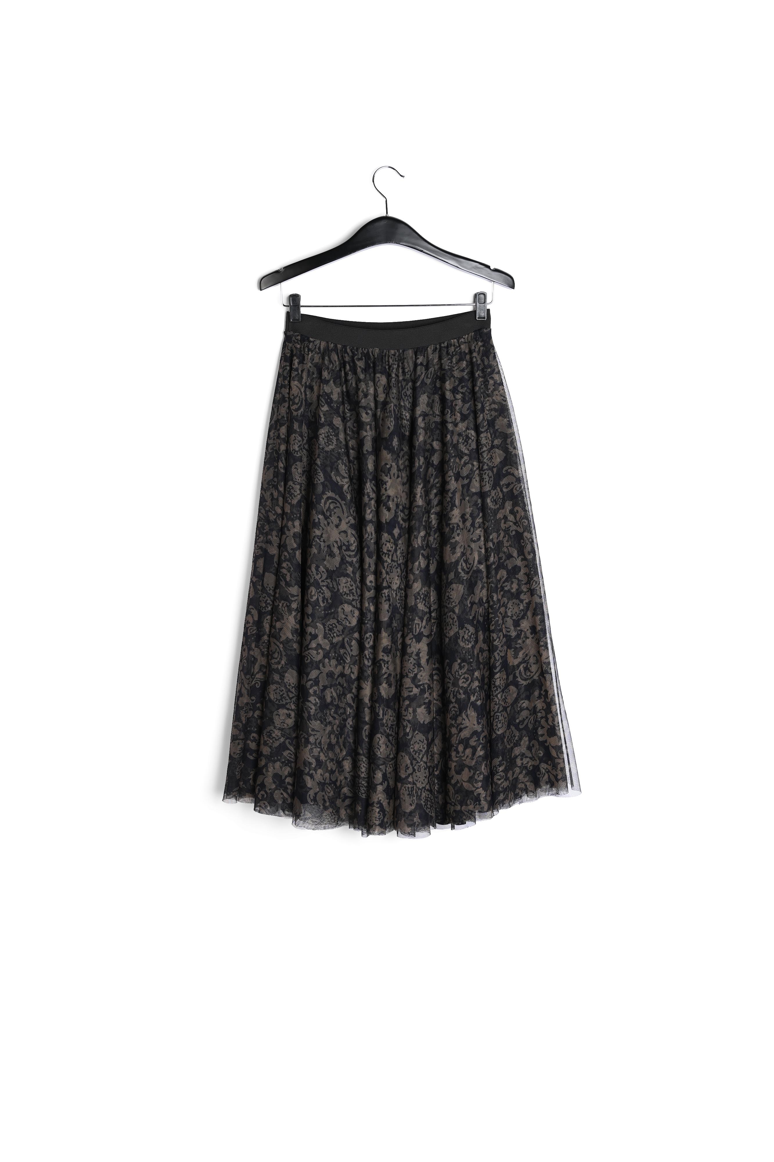 Jupe midi tulle noire et vert kaki à imprimé brocart RE—SSENTIEL seconde main photo 2