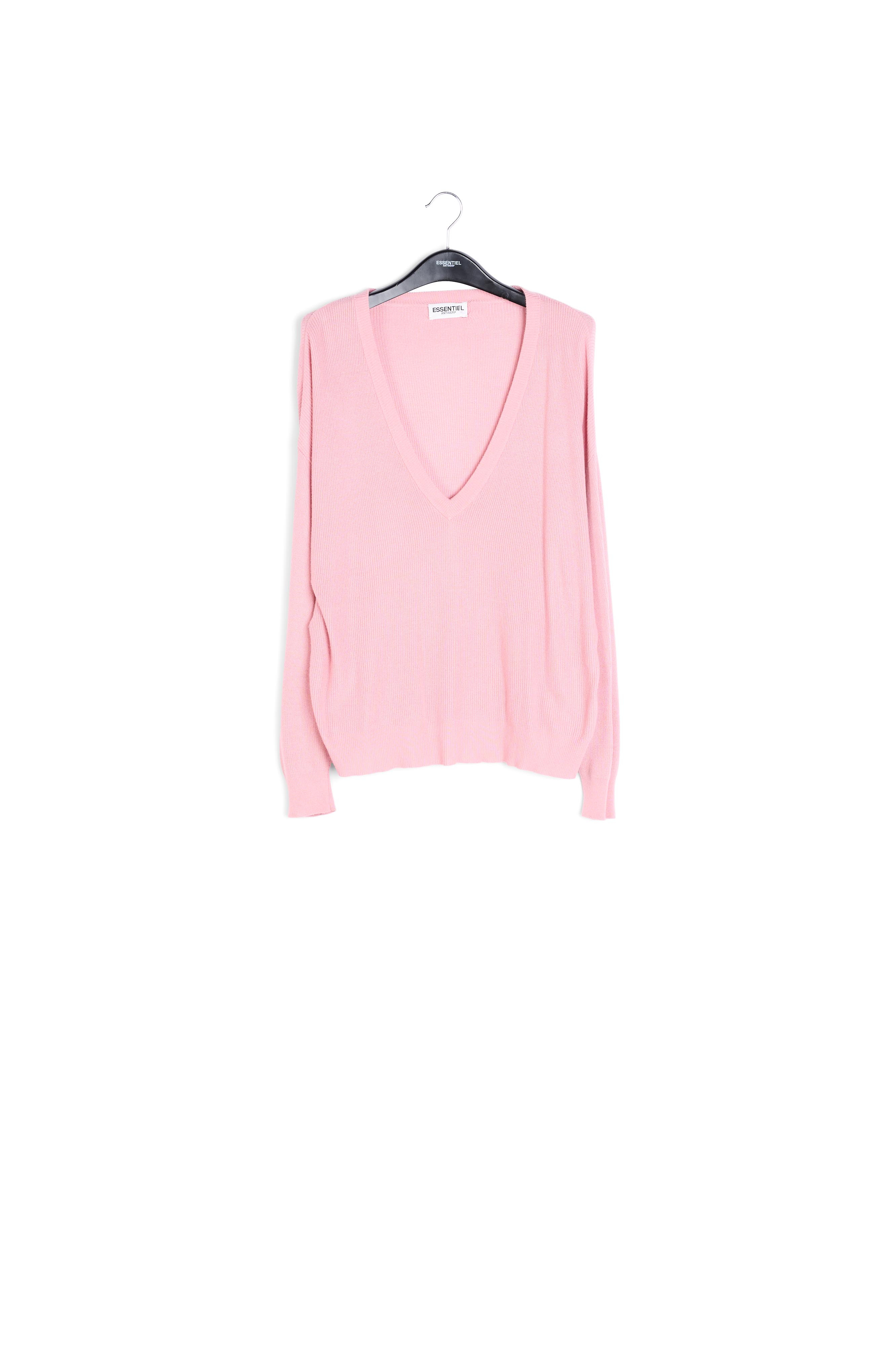 Pull en côtes rose à encolure en v RE—SSENTIEL seconde main photo 1