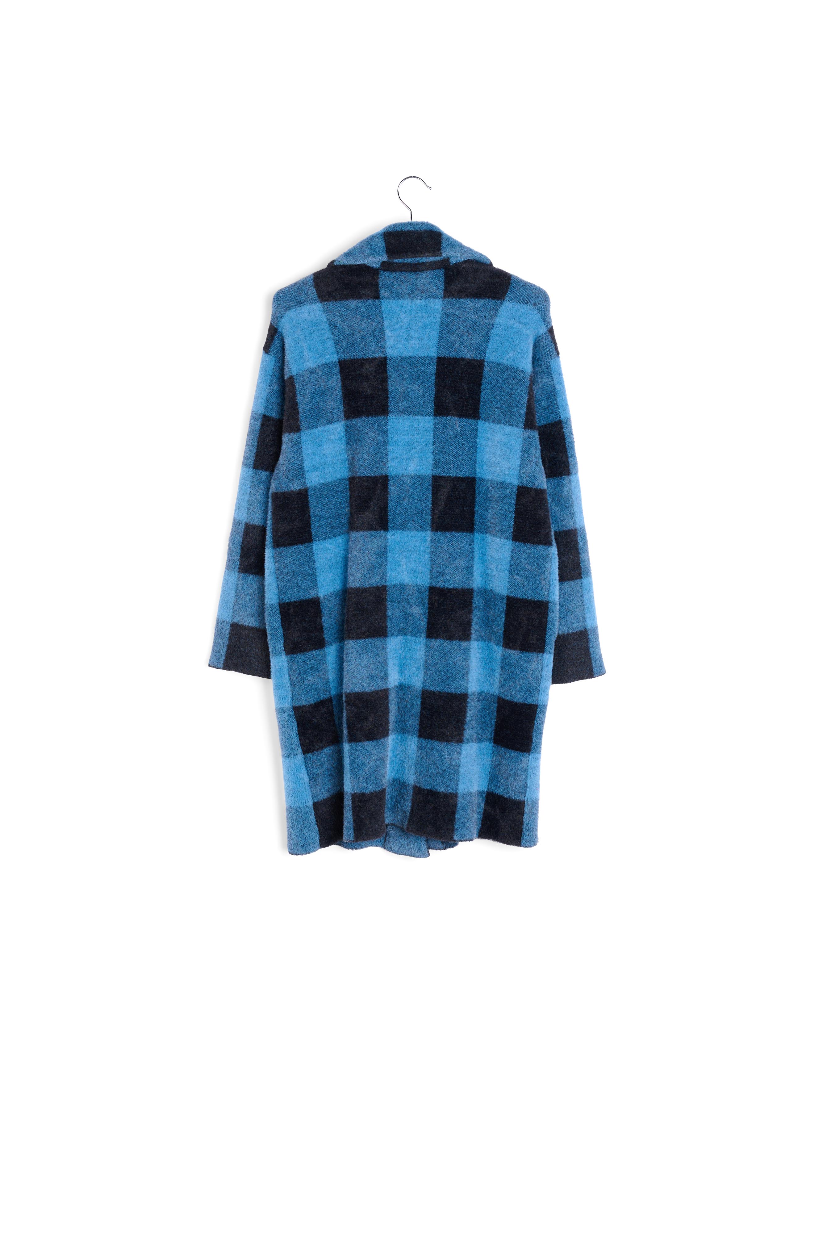 Gebreide jas met zwart en blauw ruitjesmotief RE—SSENTIEL tweedehands photo 2