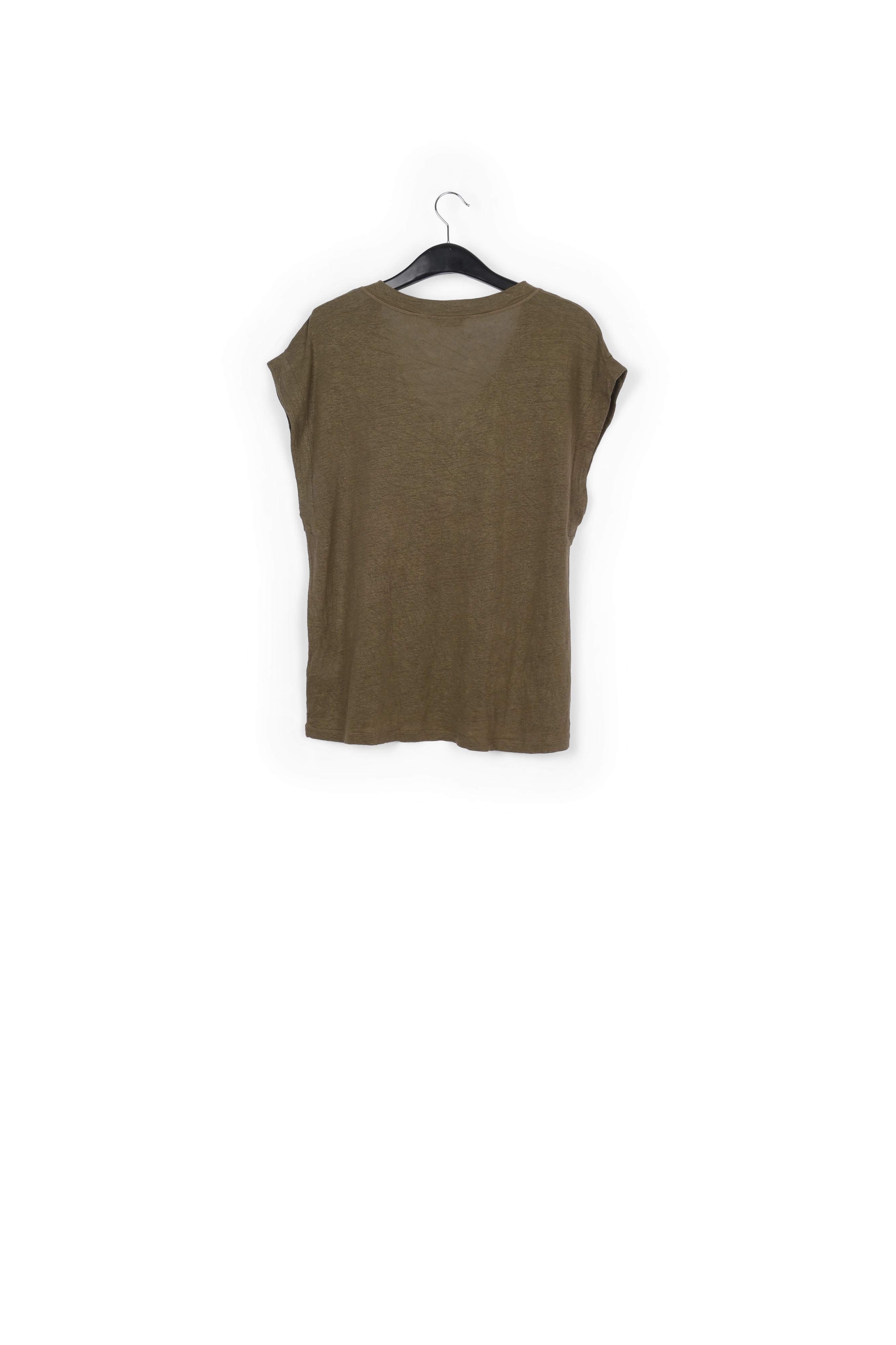 T-shirt V en lin kaki RE—SSENTIEL seconde main photo 2