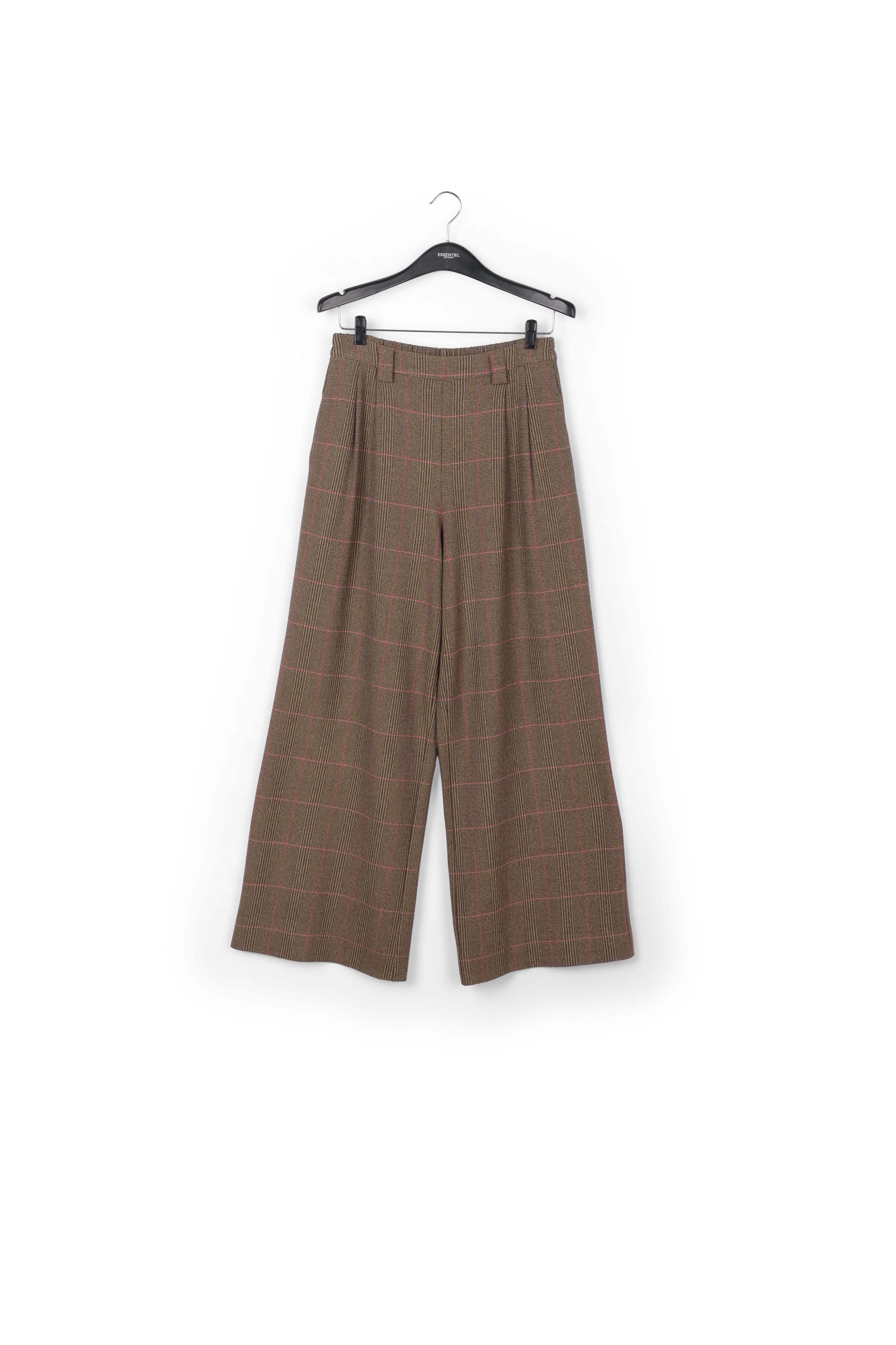 Pantalon large brun à carreaux noirs et bleus RE—SSENTIEL seconde main photo 1