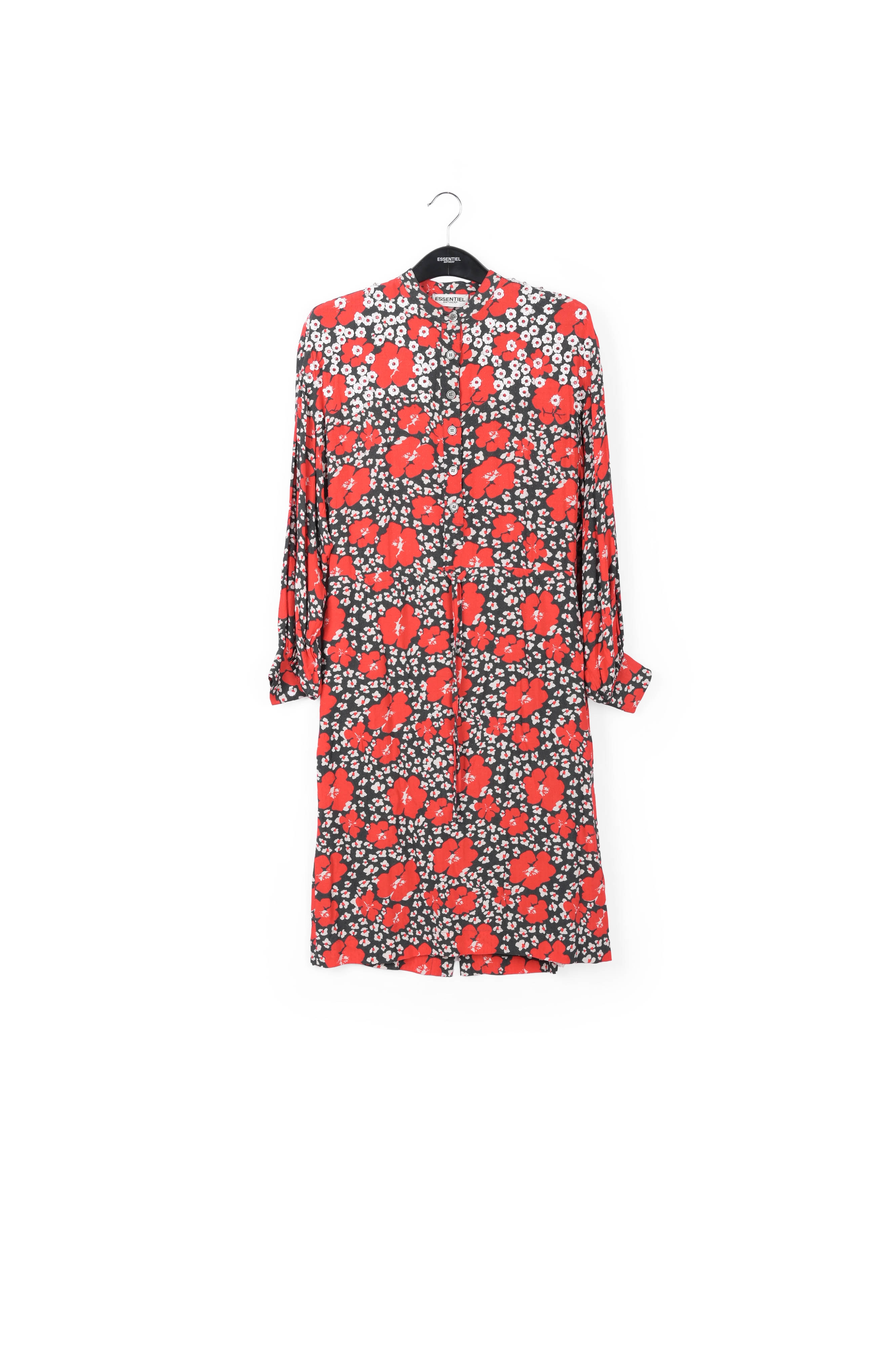 Dark blue, red and white floral-print midi dress RE—SSENTIEL second-hand photo 1