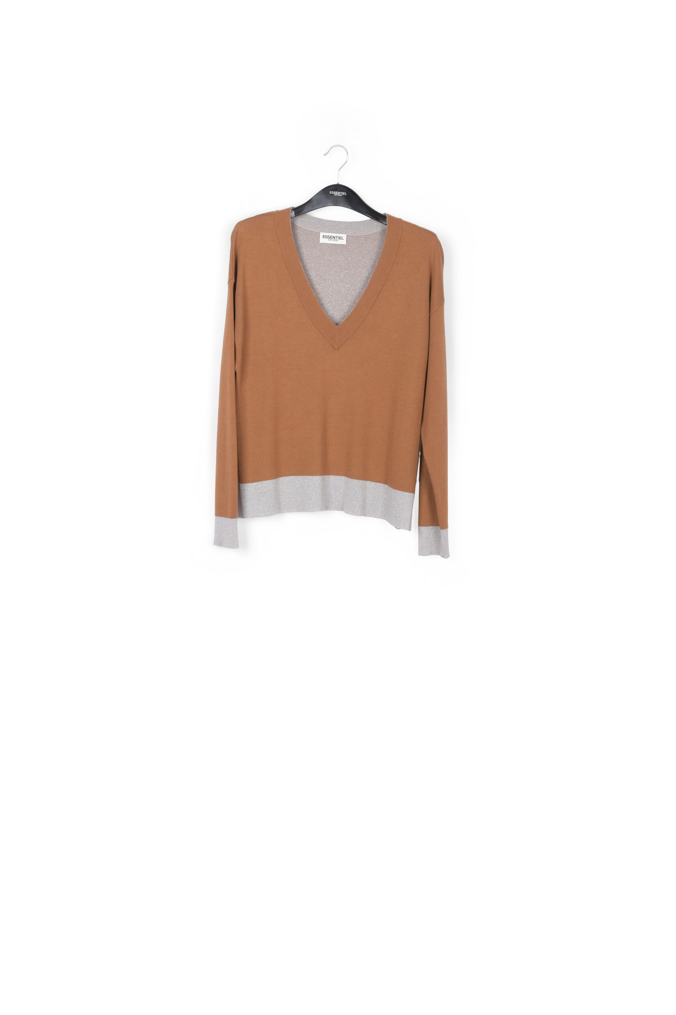 Camel and silver v-neck boxy sweater RE—SSENTIEL second-hand photo 1