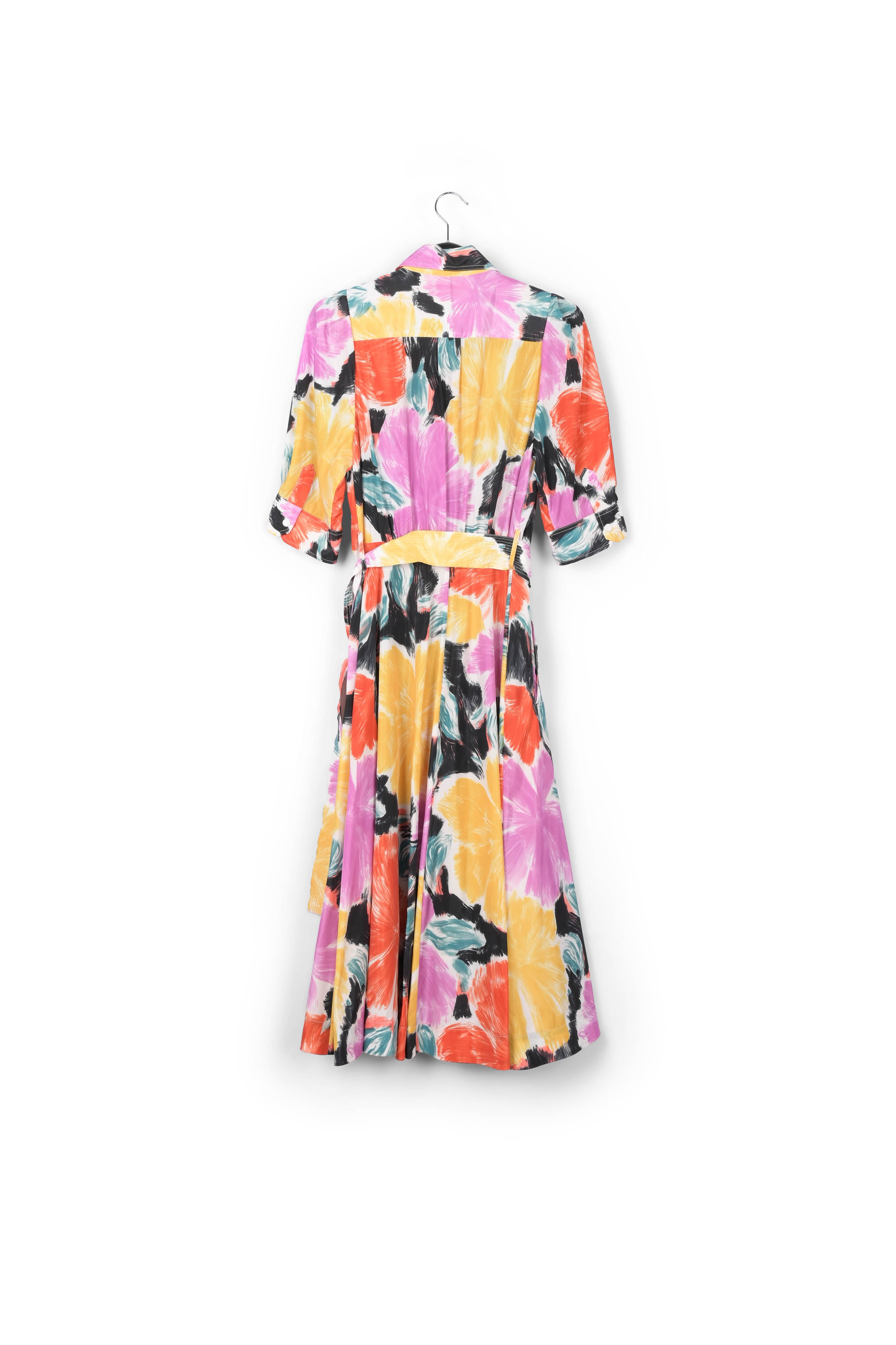 Robe chemise midi à imprimé fleuri noir, orange et jaune RE—SSENTIEL seconde main photo 2