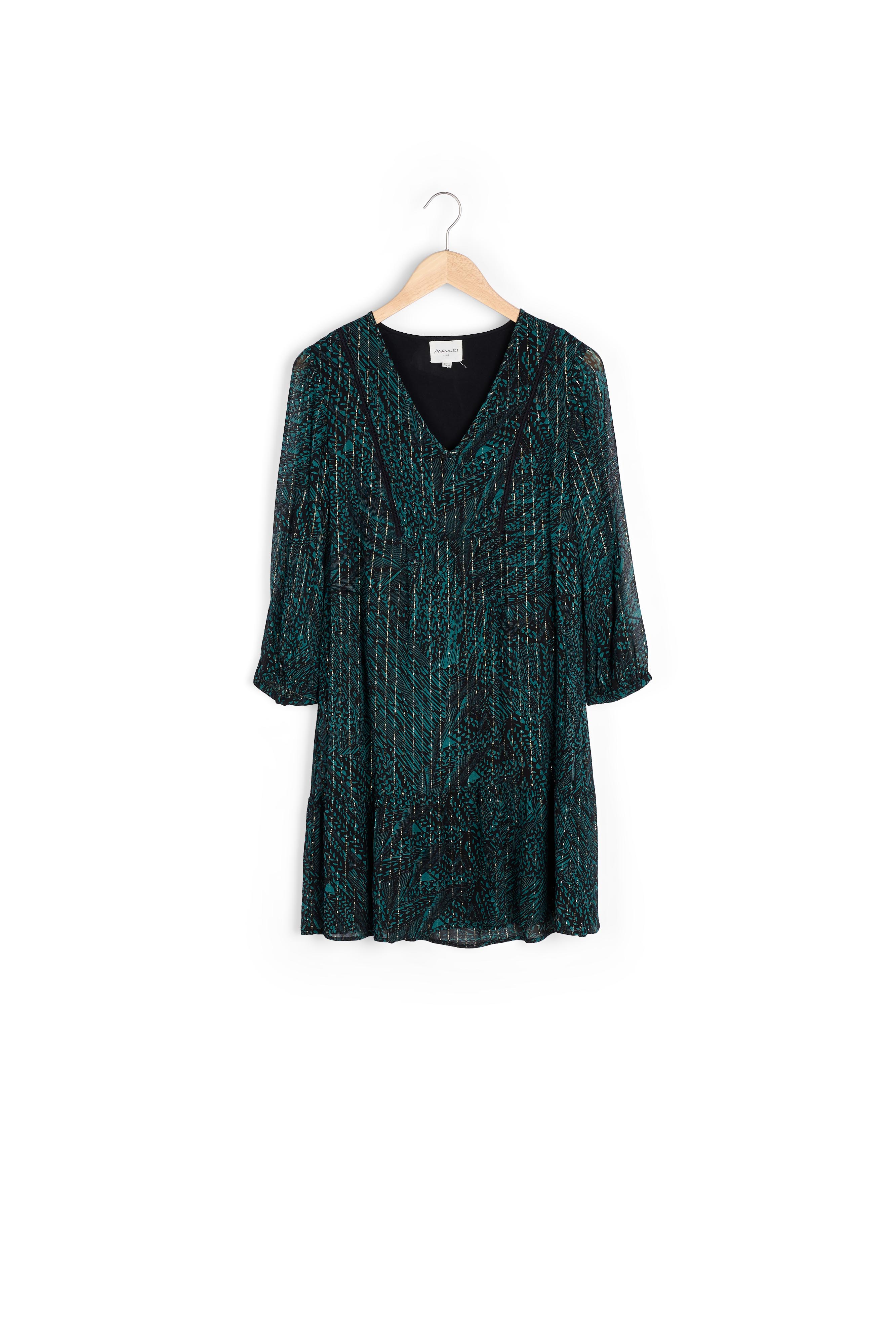 Robe courte et fluide imprimée verte et noire Soraya Maison 123 seconde main photo 1