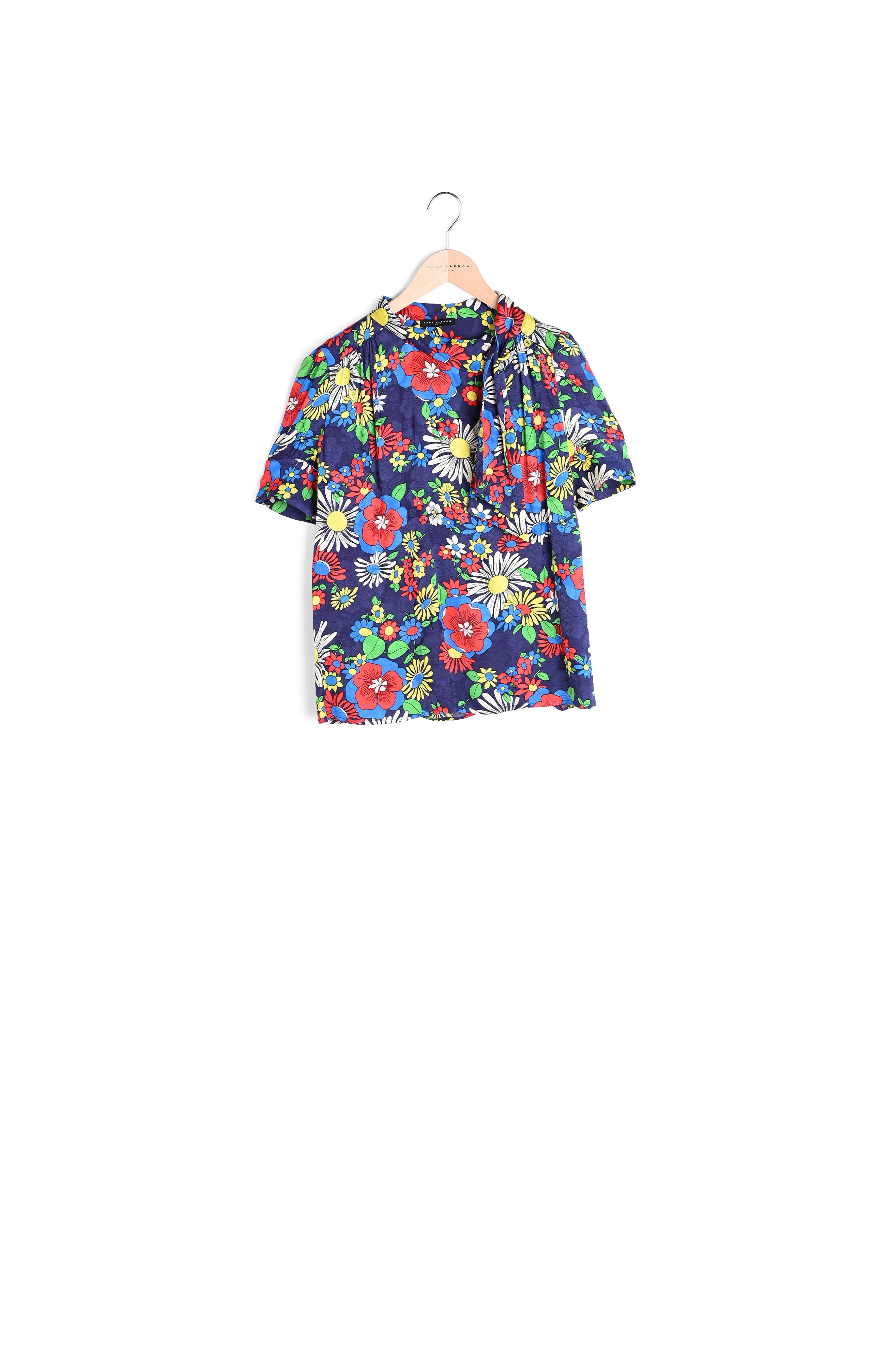 Top Tonia bleu imprimé fleurs Tara Jarmon seconde main photo 3
