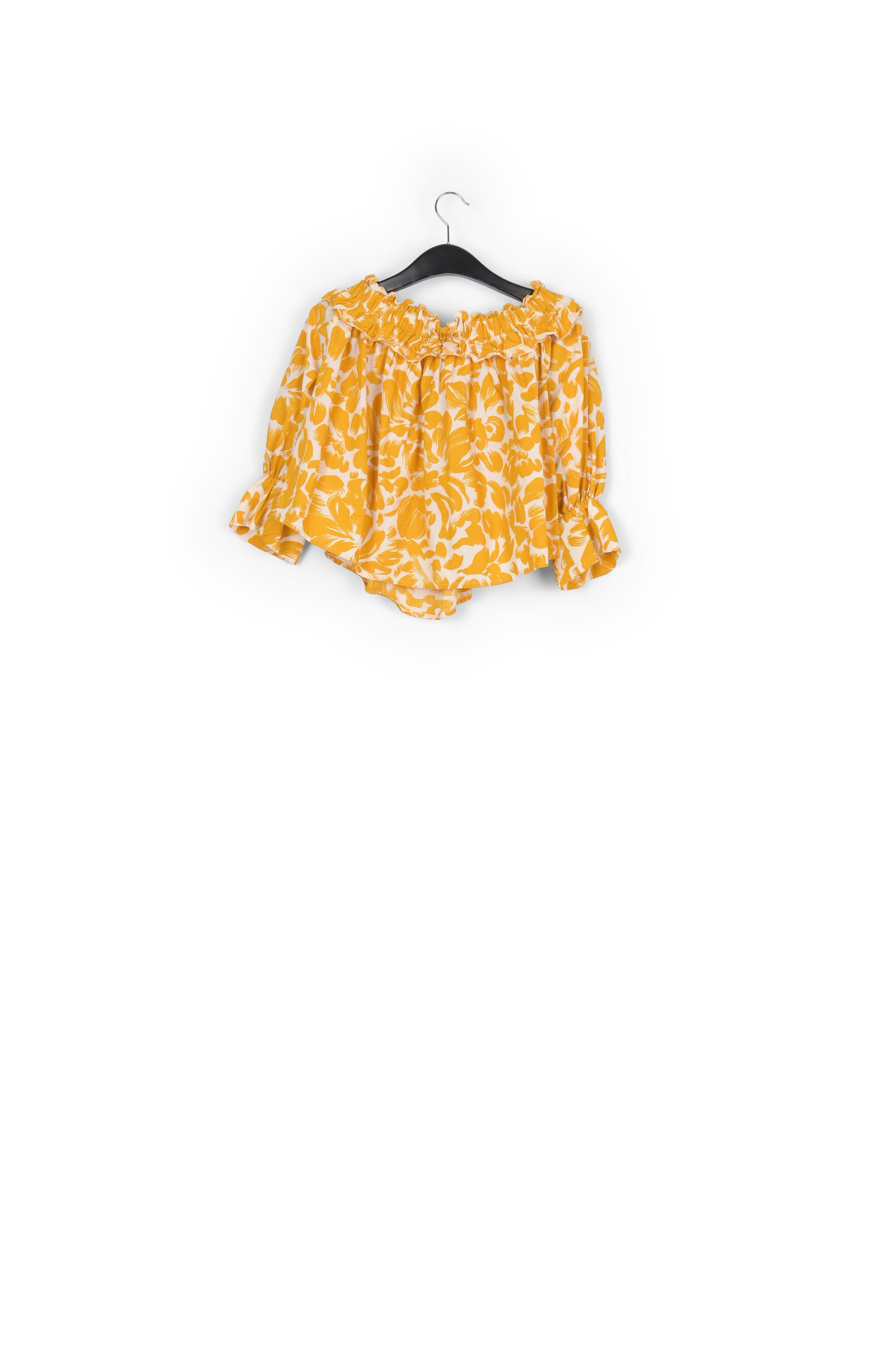 Yellow and white tropical print off-the-shoulder top RE—SSENTIEL second-hand photo 2