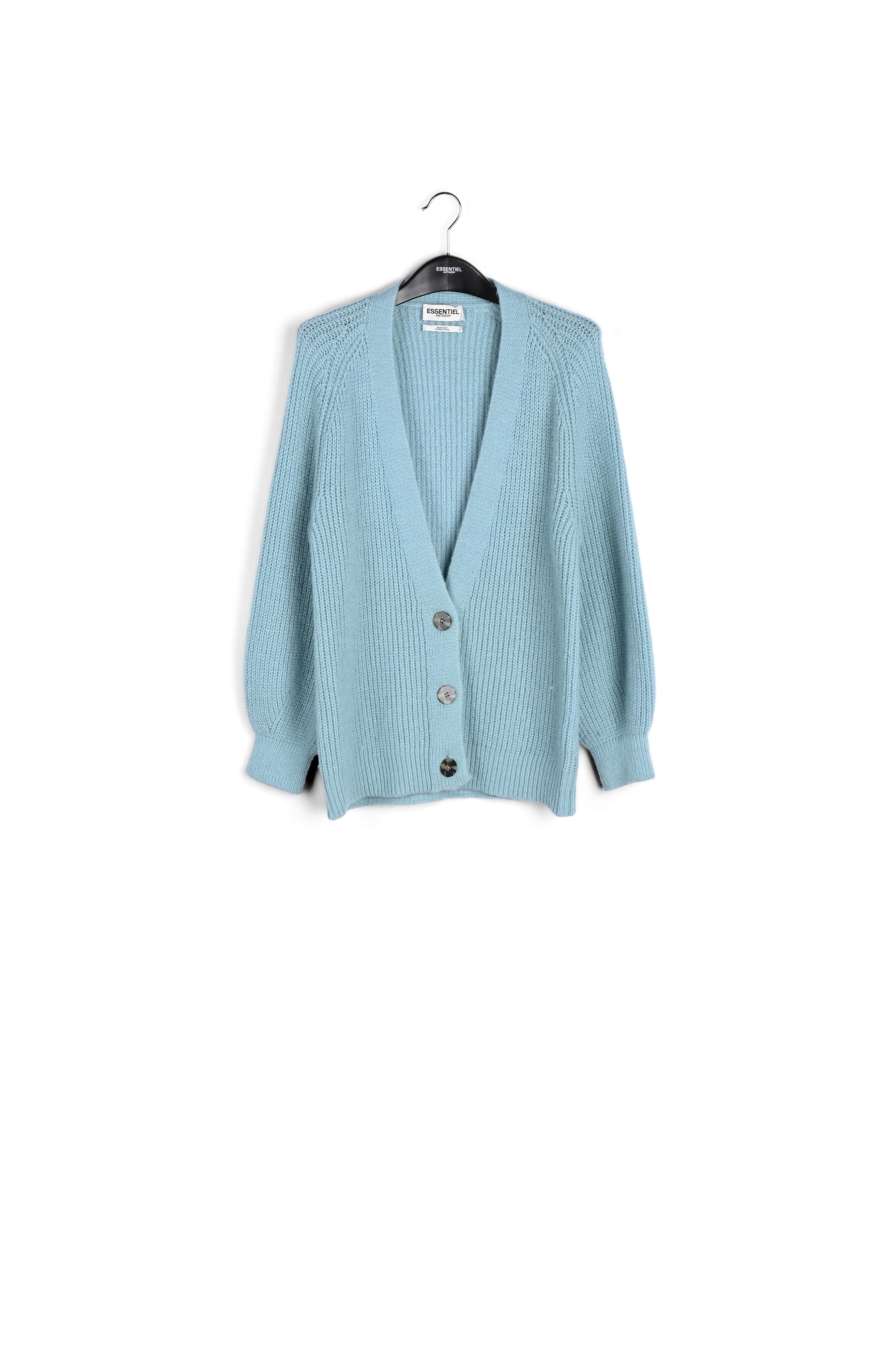 Pastel blue ribbed v-neck cardigan RE—SSENTIEL second-hand photo 1