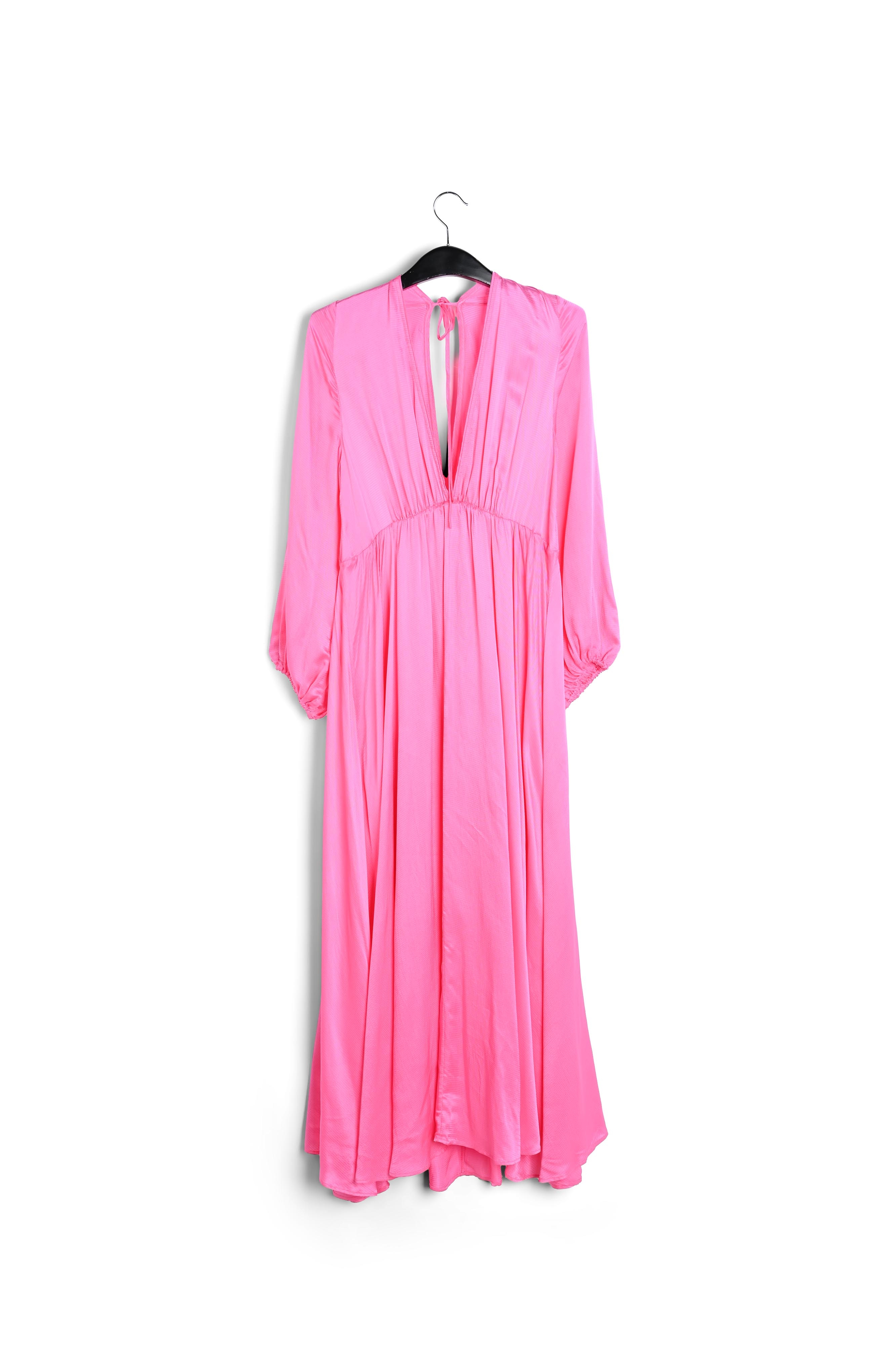 Maxi robe rose néon en V à manches longues RE—SSENTIEL seconde main photo 2