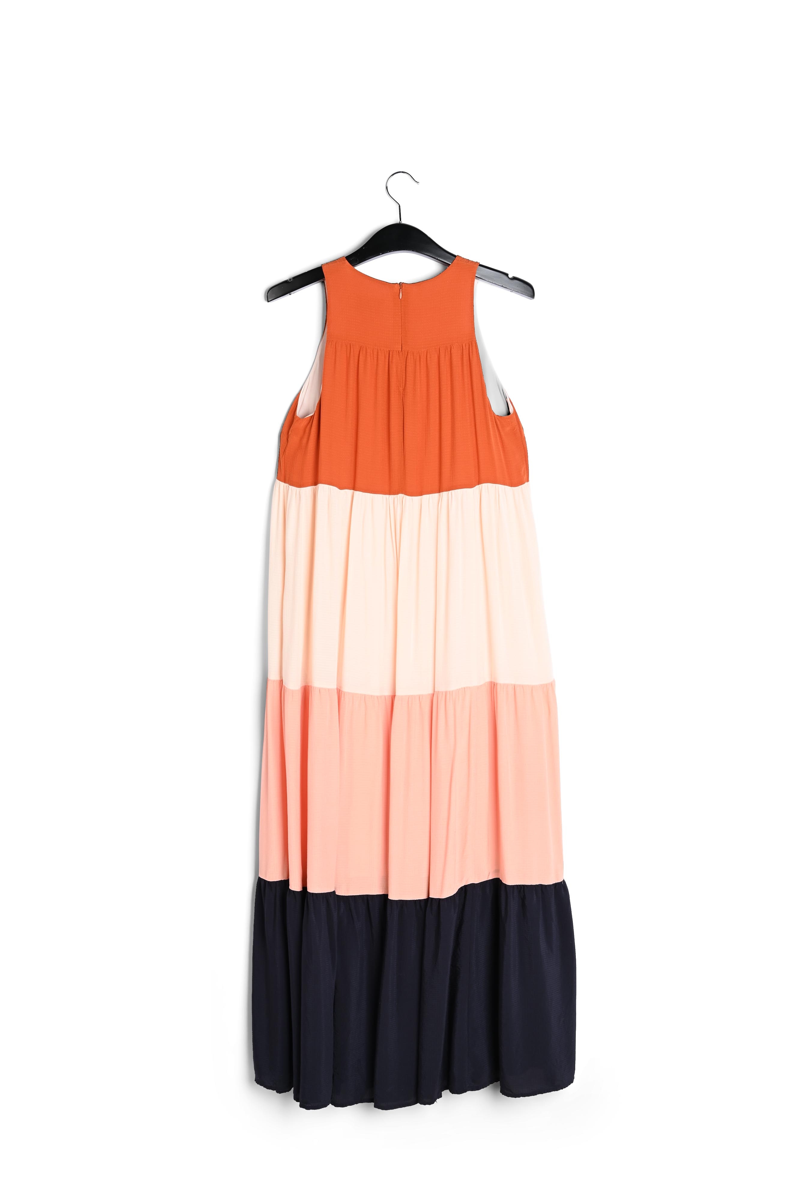 Bruine, lichtroze en donkerblauwe maxi-jurk met colorblock RE—SSENTIEL tweedehands photo 2