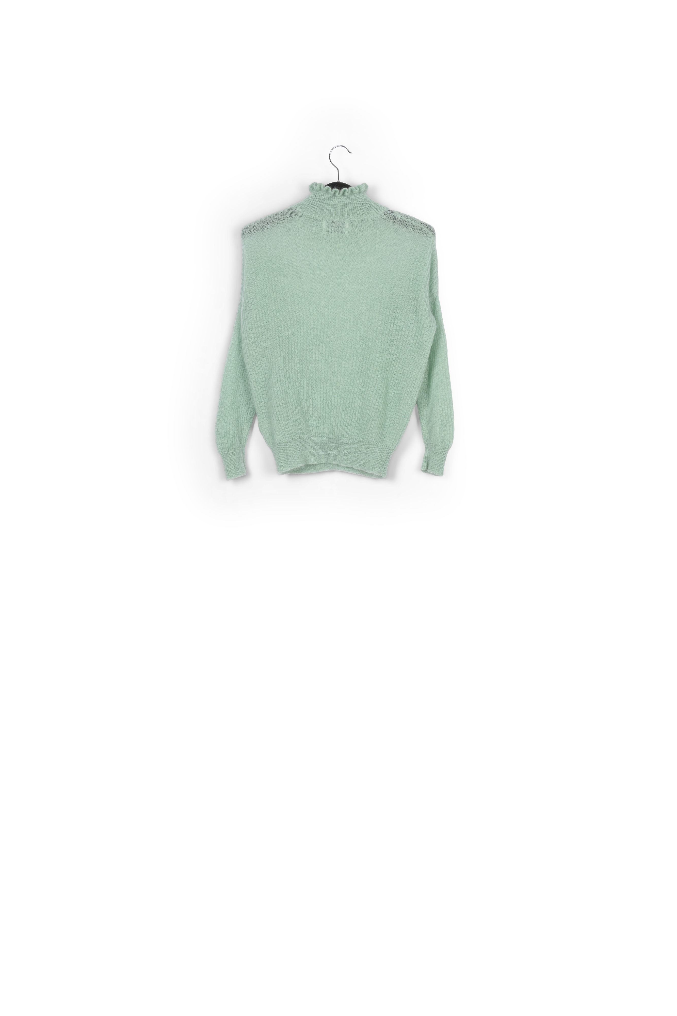 Pull vert menthe avec col haut à  ruches RE—SSENTIEL seconde main photo 2