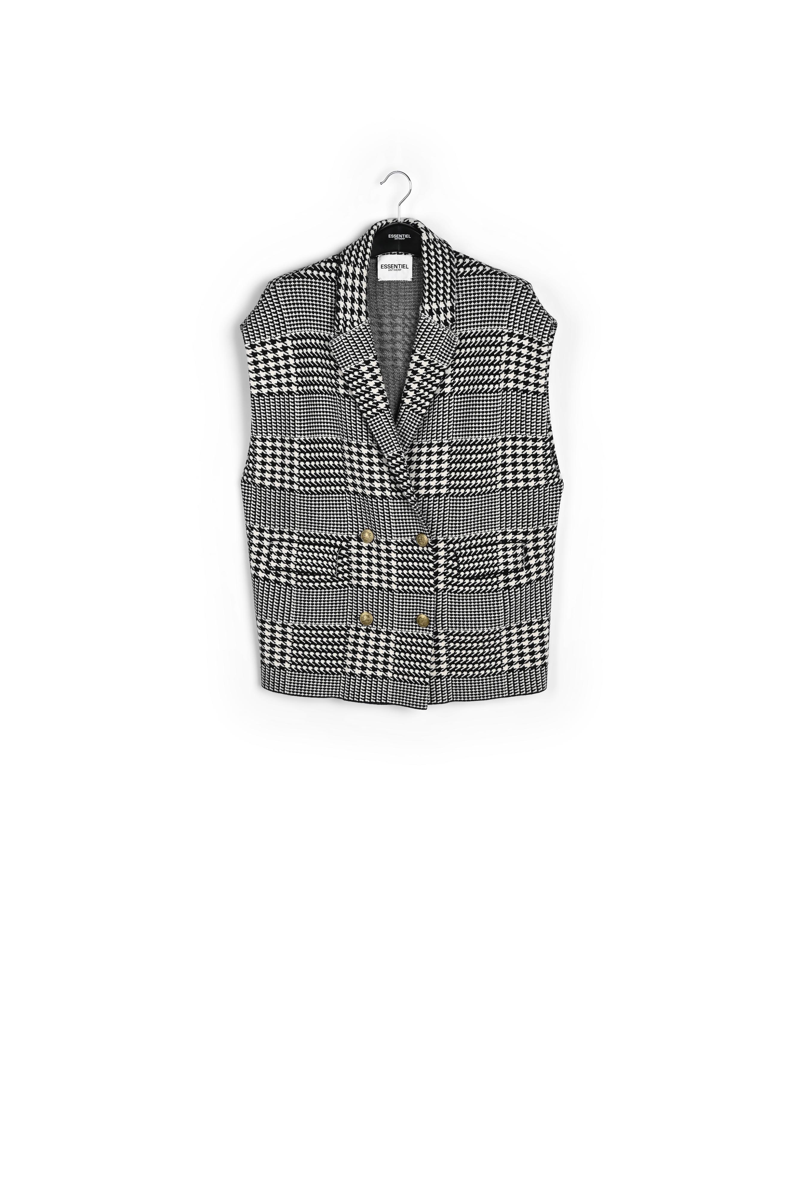 Cardigan sans manches à carreaux noir et blanc RE—SSENTIEL seconde main photo 1