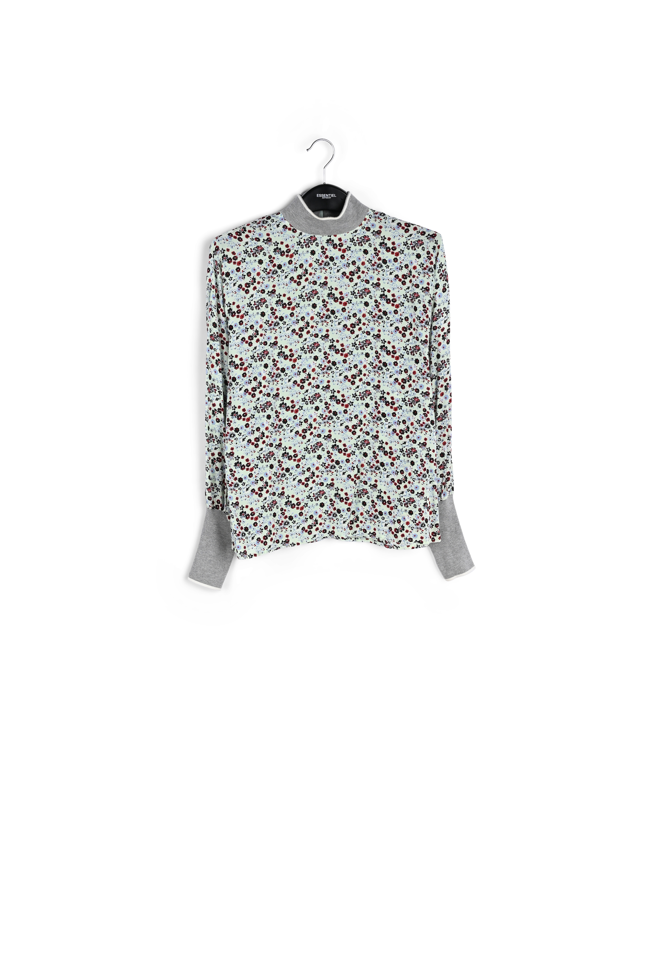 Muntgroene top met bloemenprint en contrasterende boorden RE—SSENTIEL tweedehands photo 1