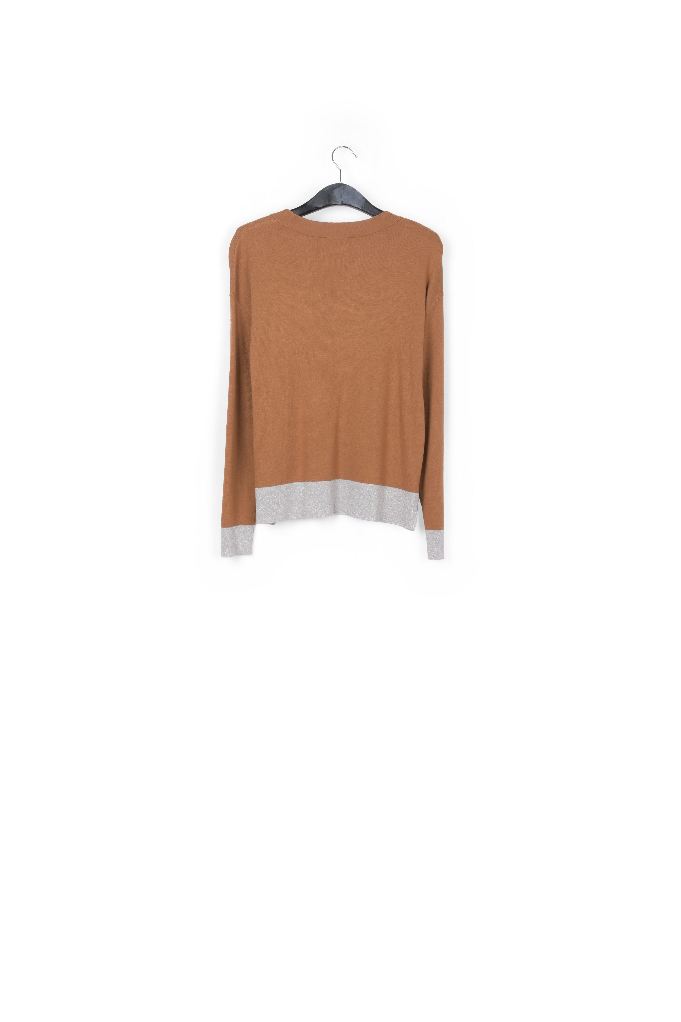 Camel and silver v-neck boxy sweater RE—SSENTIEL second-hand photo 2