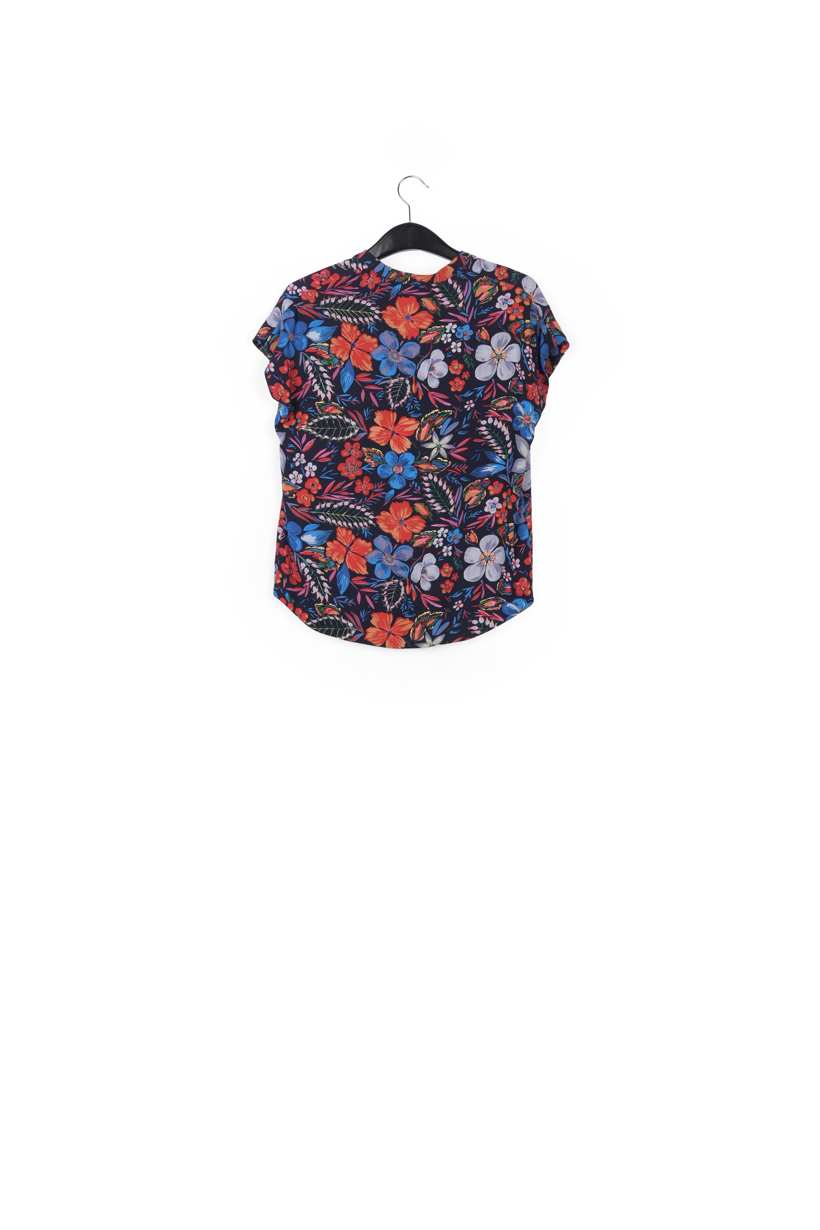 Donkerblauwe top met v-hals en bloemenprint RE—SSENTIEL tweedehands photo 2